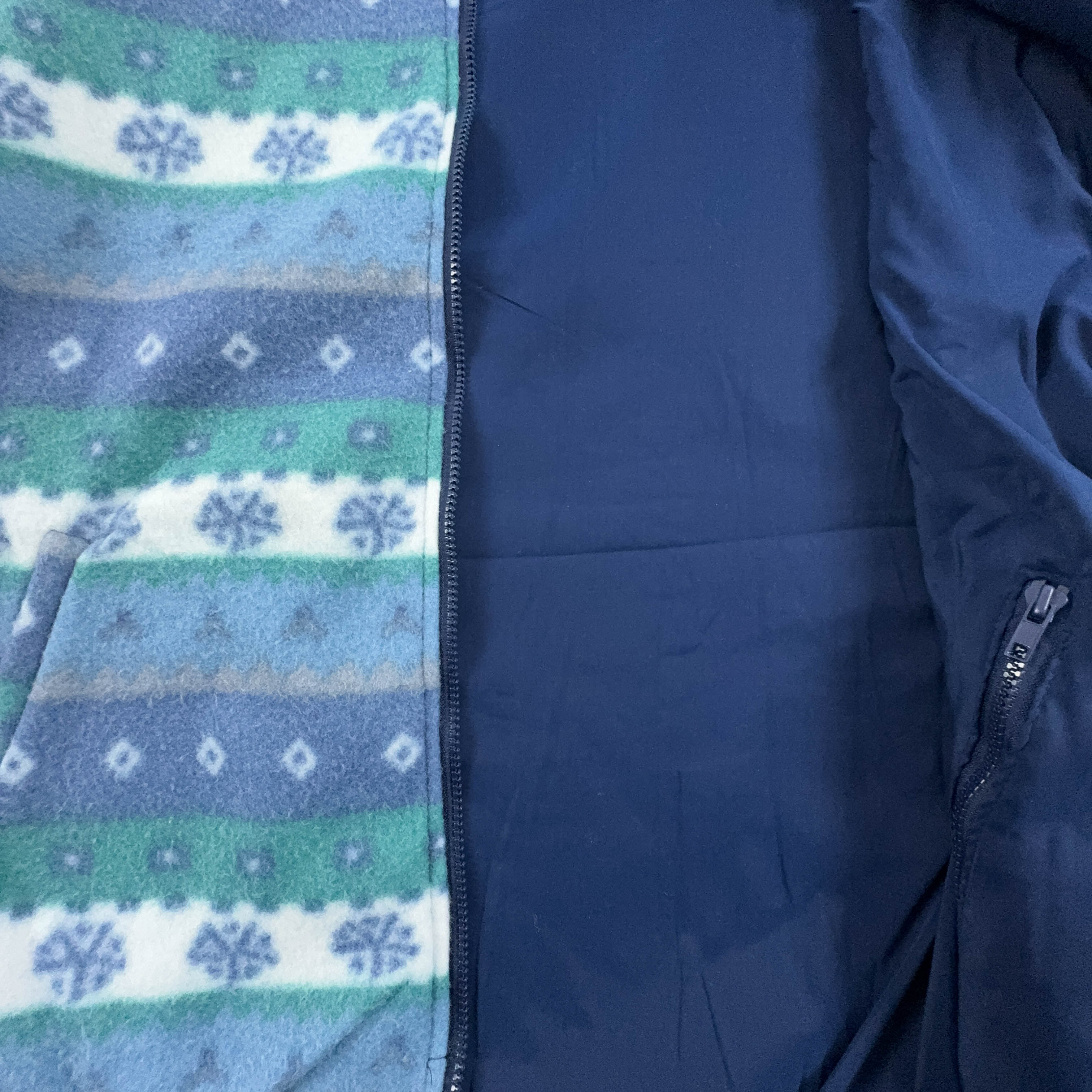 Vintage double-face sleeveless fleece in blue with 80s pattern - Size L/XL men