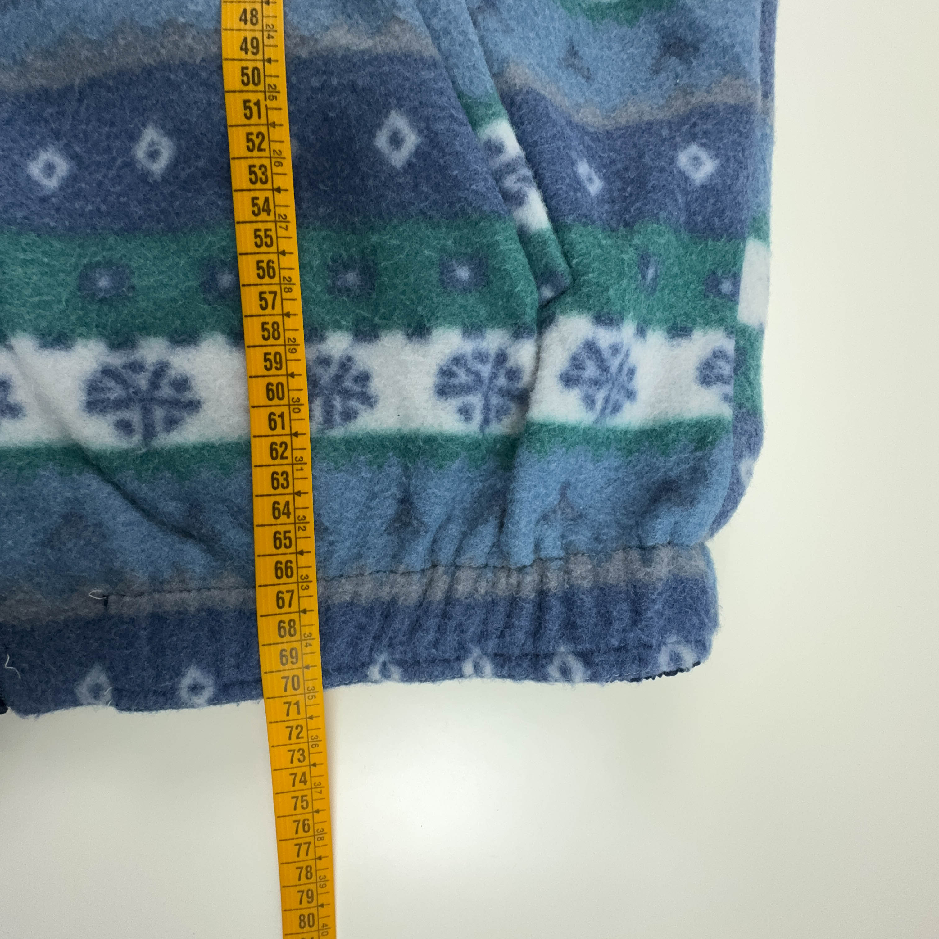 Vintage double-face sleeveless fleece in blue with 80s pattern - Size L/XL men