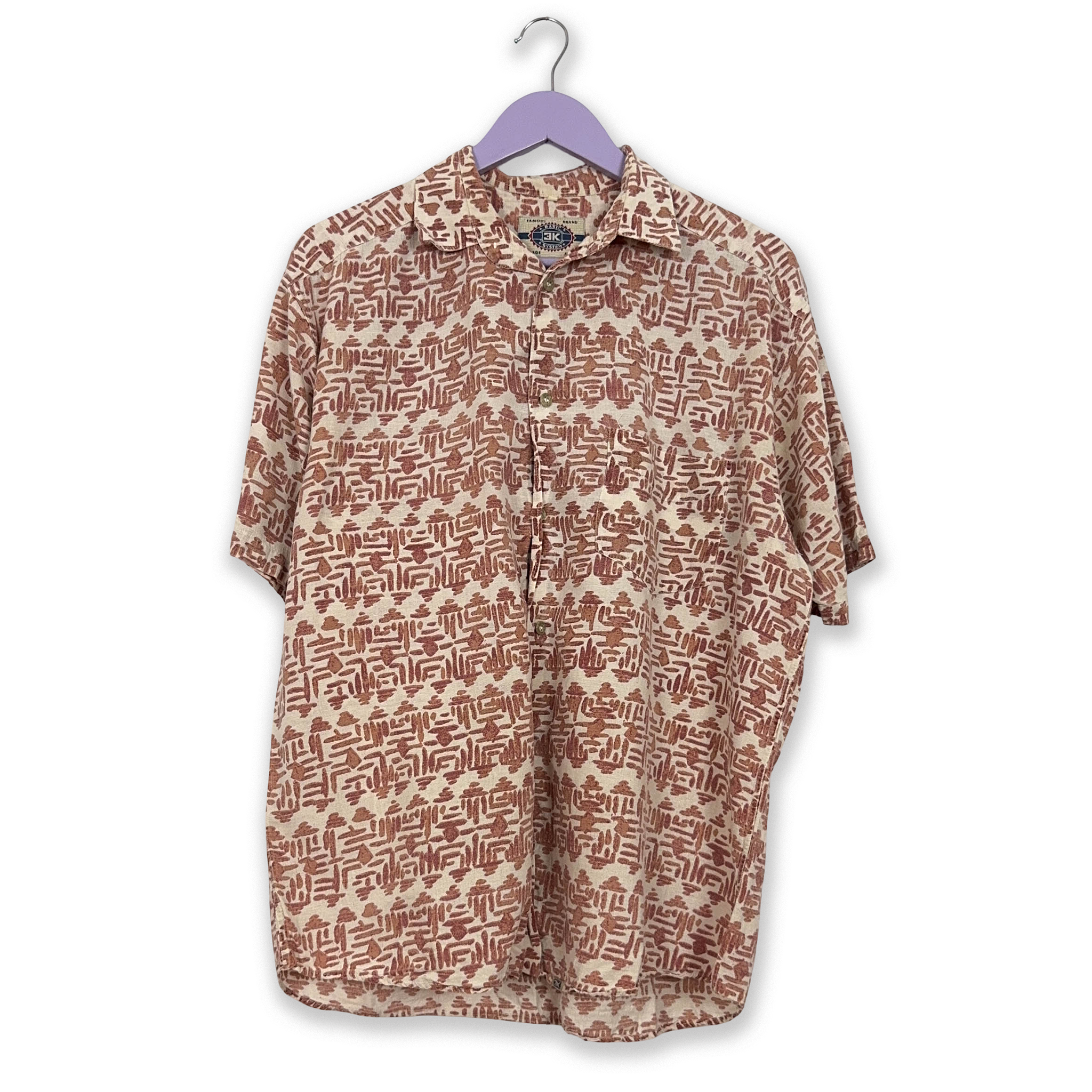 Cream and red abstract patterned vintage shirt - Men's size M/L