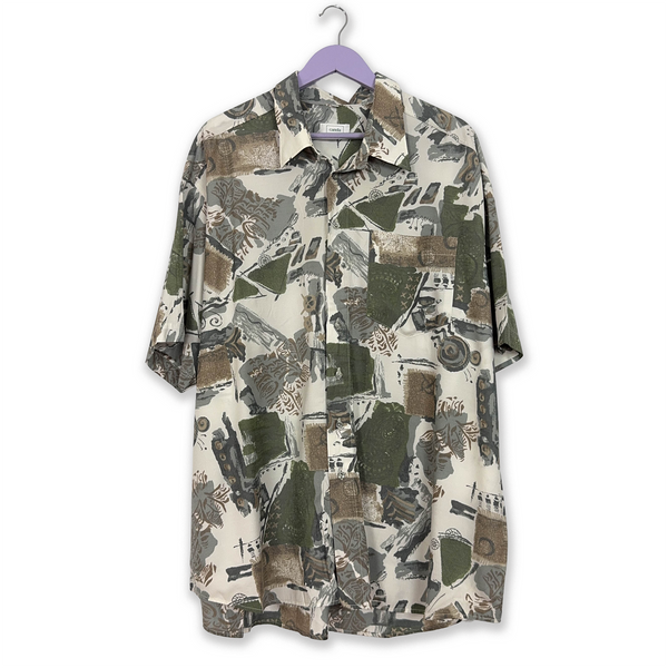 Multicolored Vintage Shirt with Abstract Geometric Pattern - Size 19.5 XXL Men