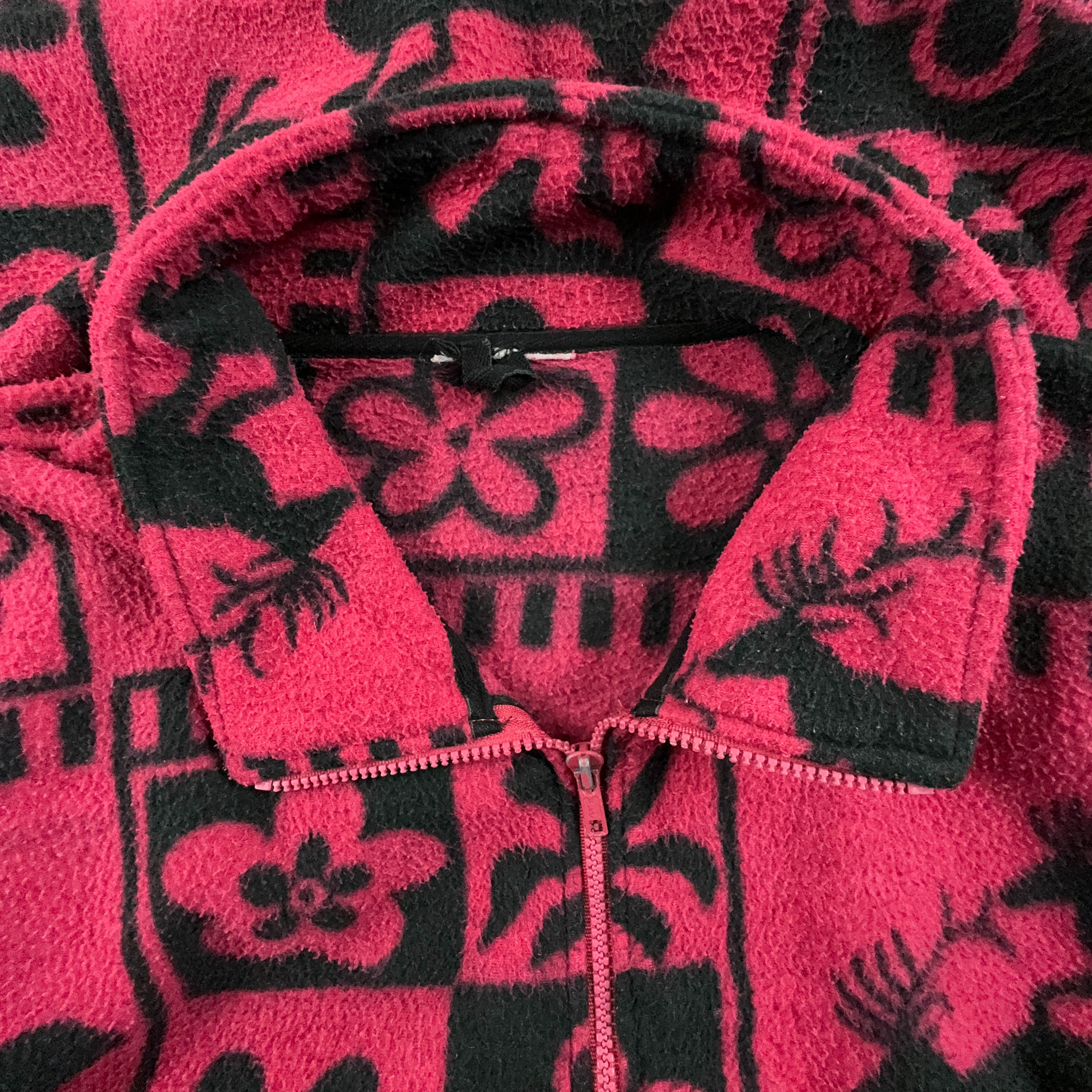 Dark Pink and Black Patterned 80's Full Zip Vintage Fleece - Men's Size XXL