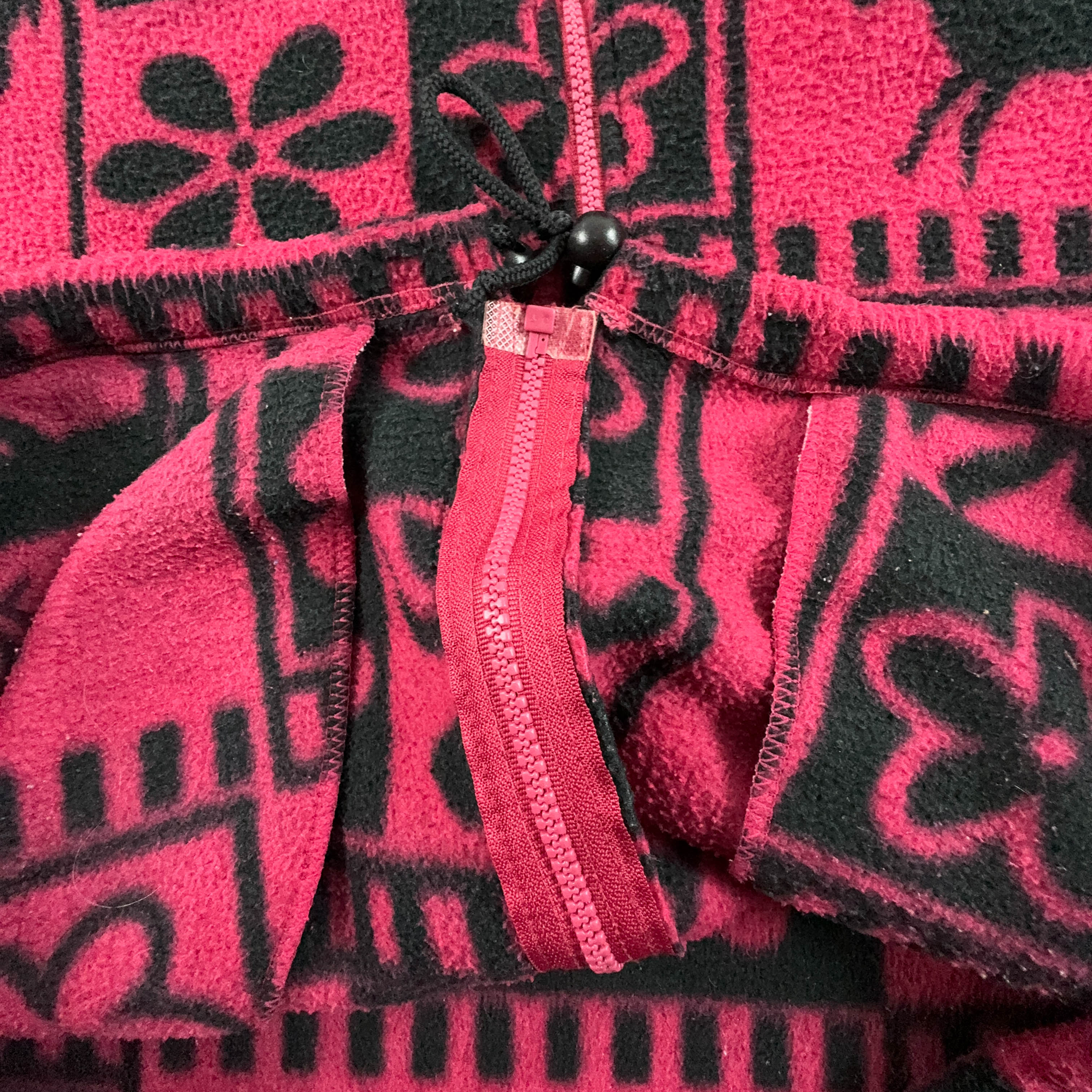 Dark Pink and Black Patterned 80's Full Zip Vintage Fleece - Men's Size XXL