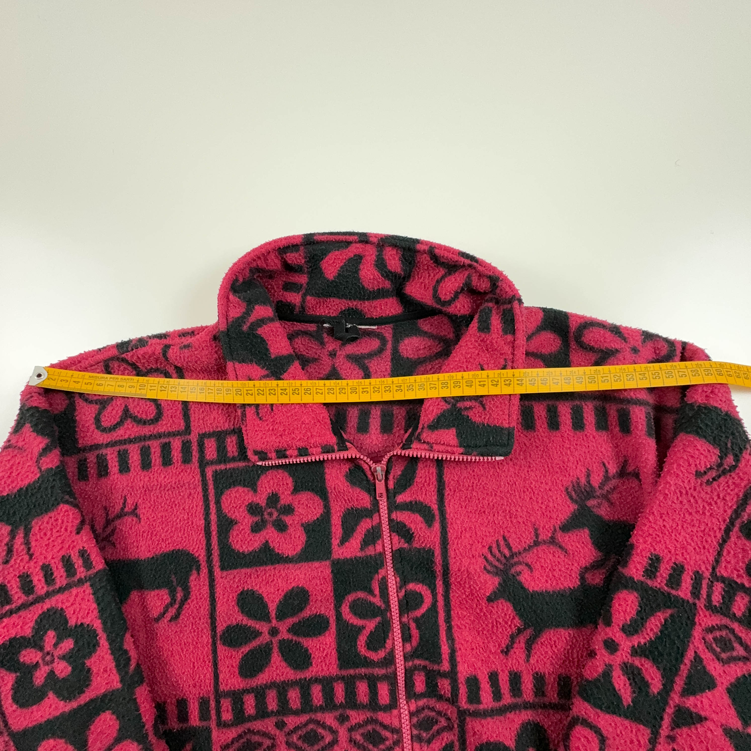 Dark Pink and Black Patterned 80's Full Zip Vintage Fleece - Men's Size XXL