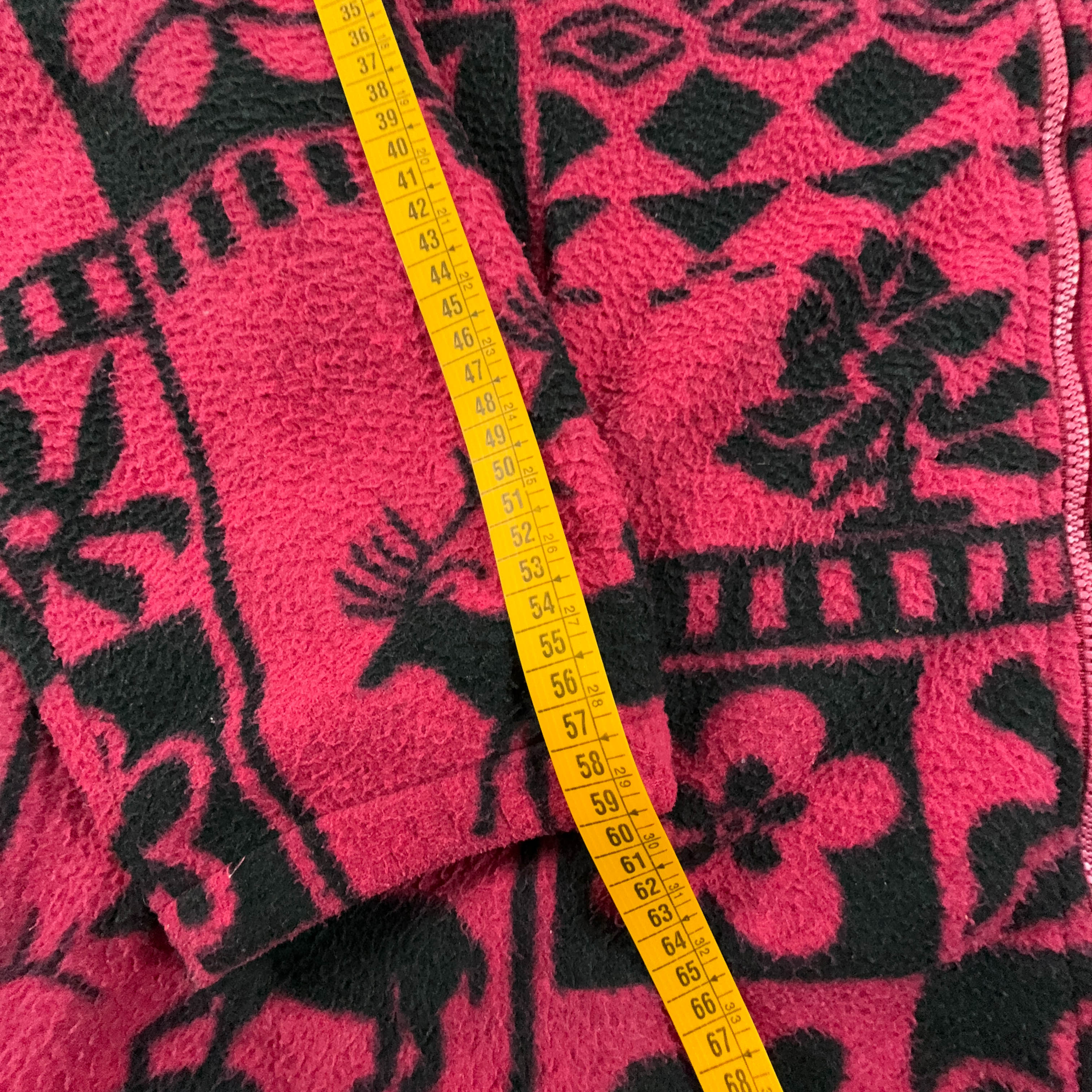 Dark Pink and Black Patterned 80's Full Zip Vintage Fleece - Men's Size XXL