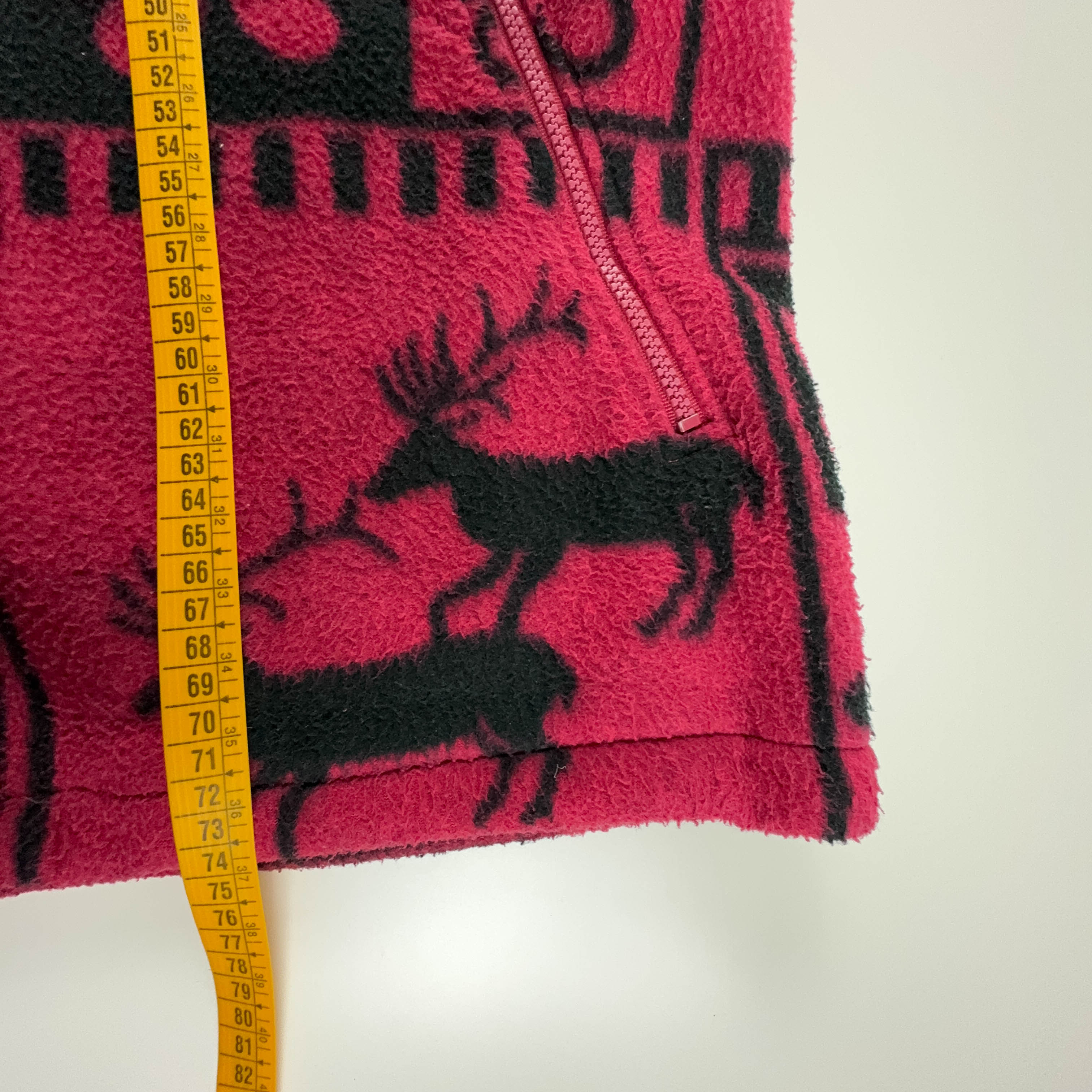 Dark Pink and Black Patterned 80's Full Zip Vintage Fleece - Men's Size XXL