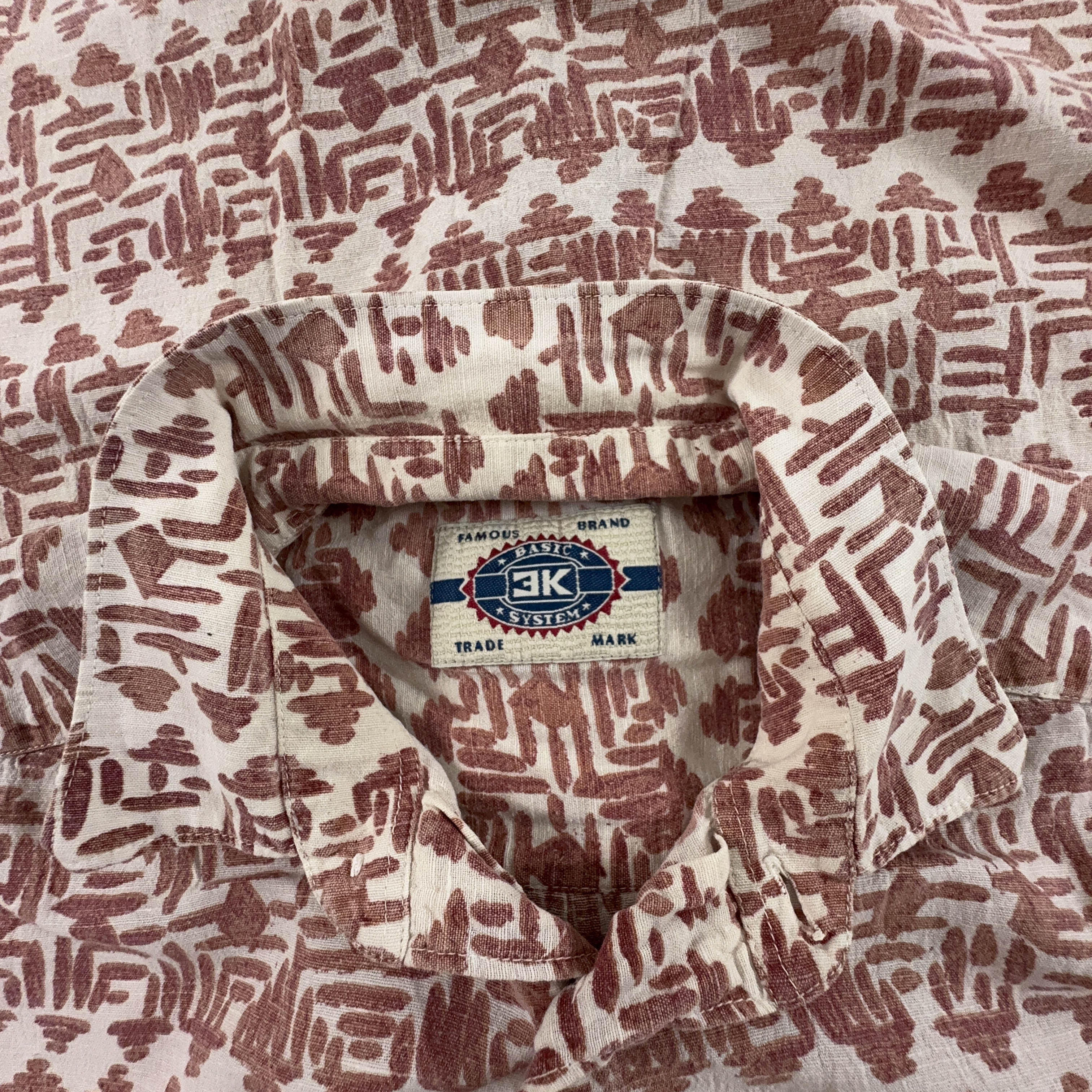 Cream and red abstract patterned vintage shirt - Men's size M/L