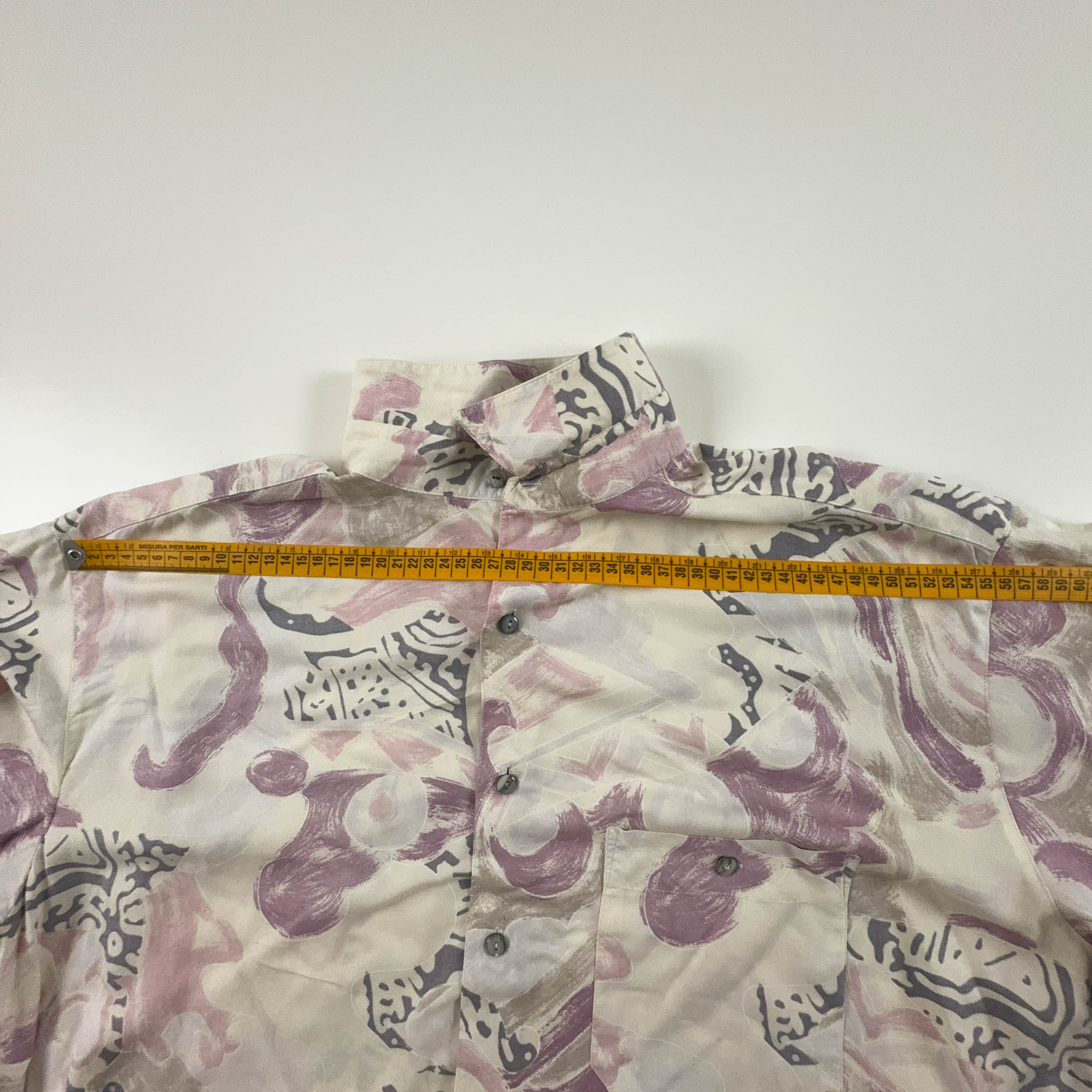 Camicia Vintage beige e rosa a fantasia geometrica astratta - Taglia XL uomo