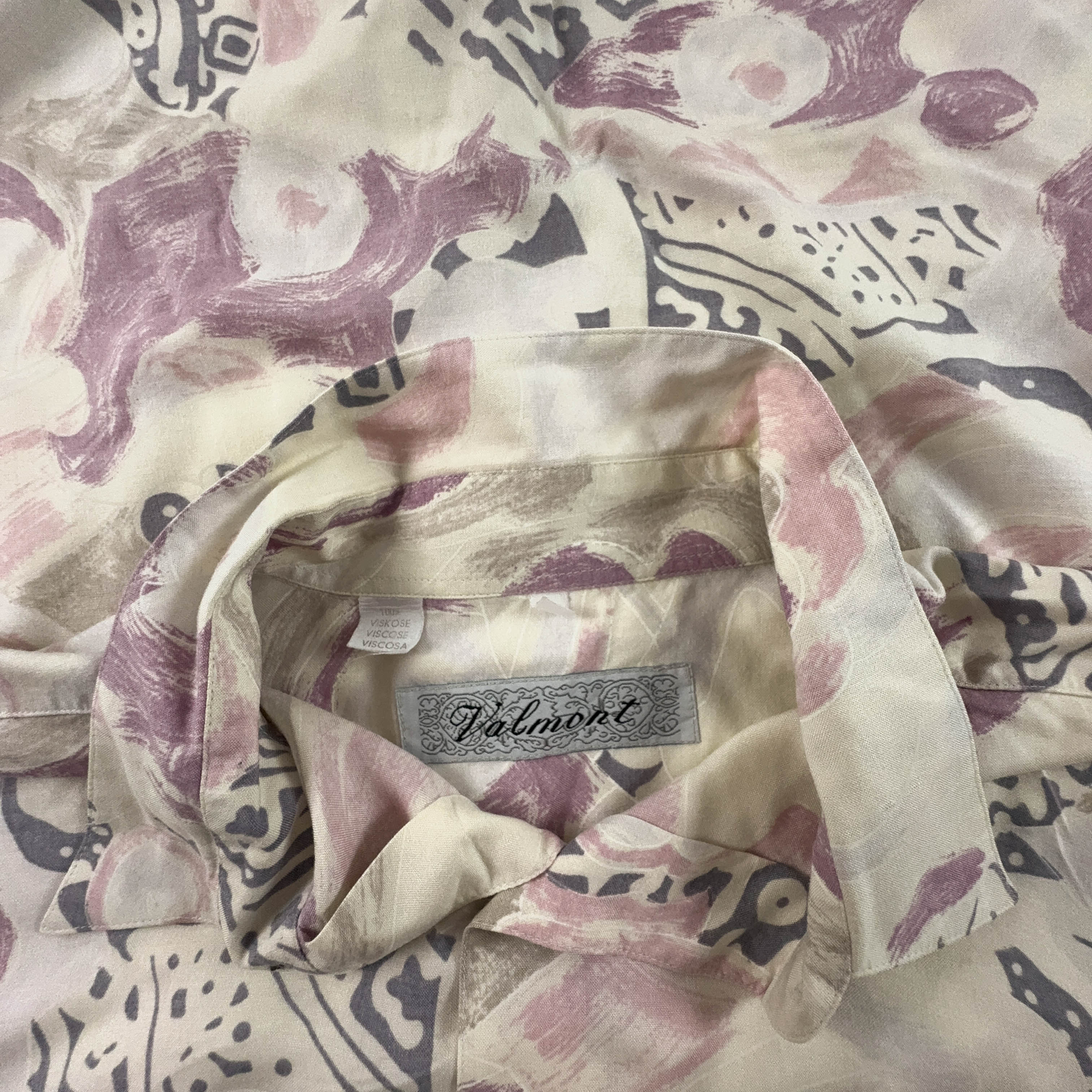 Camicia Vintage beige e rosa a fantasia geometrica astratta - Taglia XL uomo