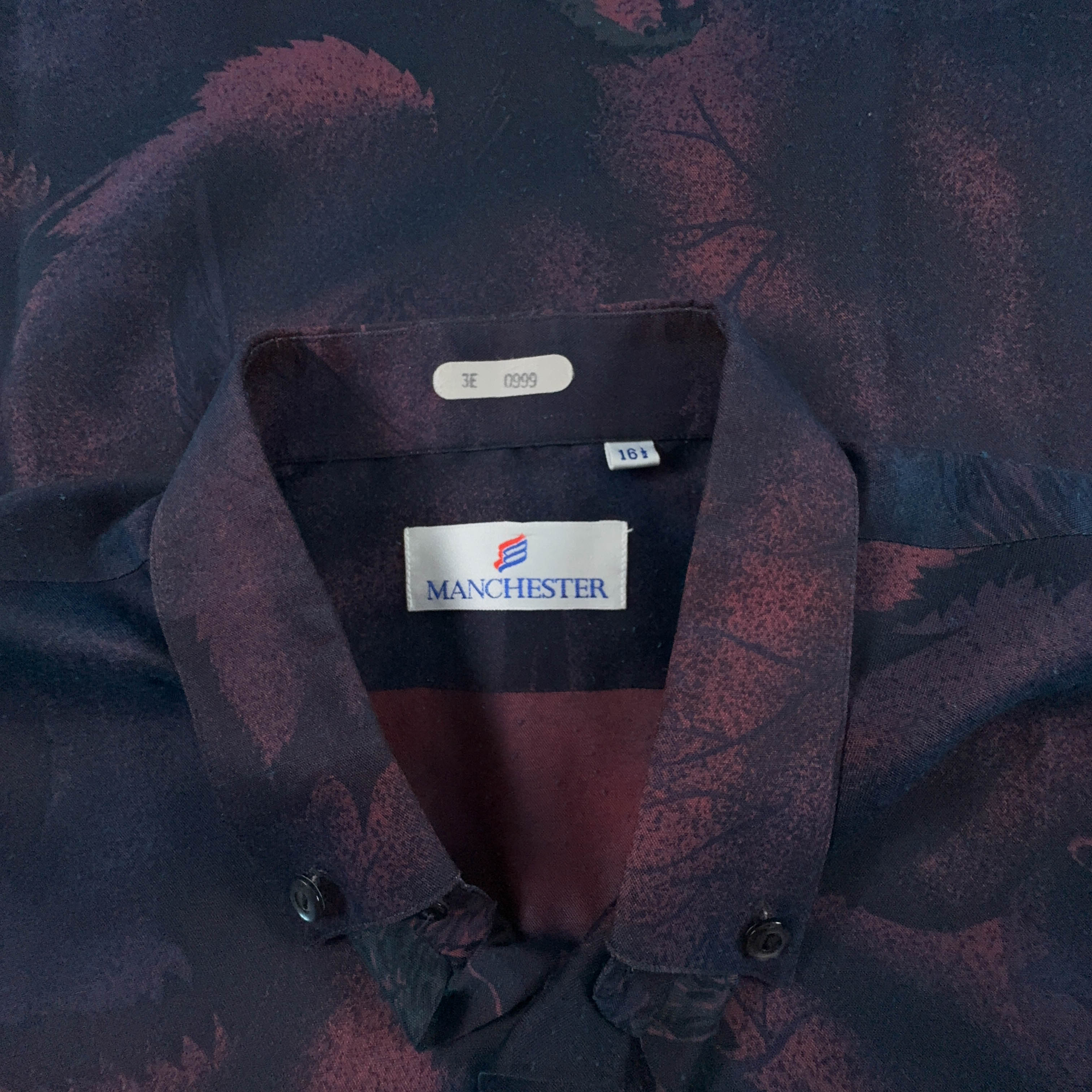 Camicia Vintage viola e blu a fantasia - Taglia 16.5 L uomo