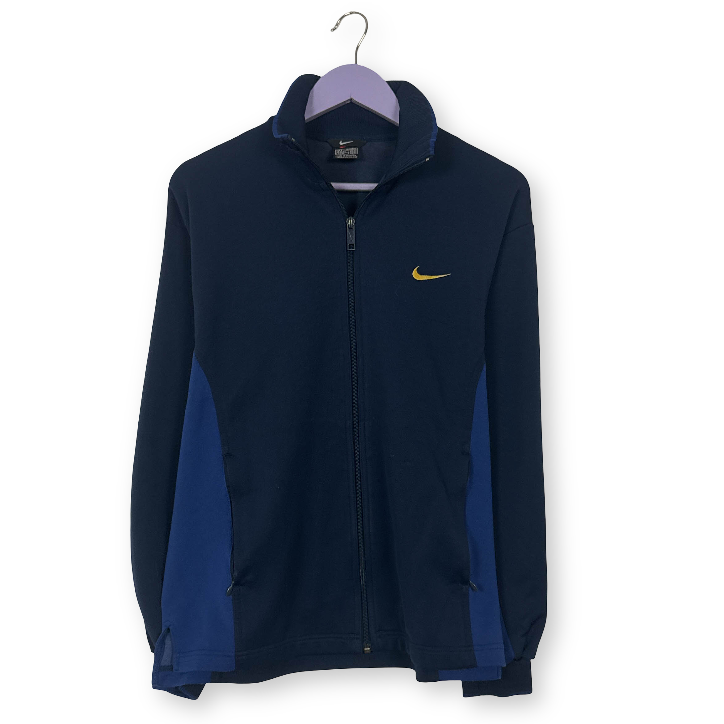 Felpa Nike Vintage blu scura e azzurra con zip logo ricamato anni 90 - Taglia S/M uomo