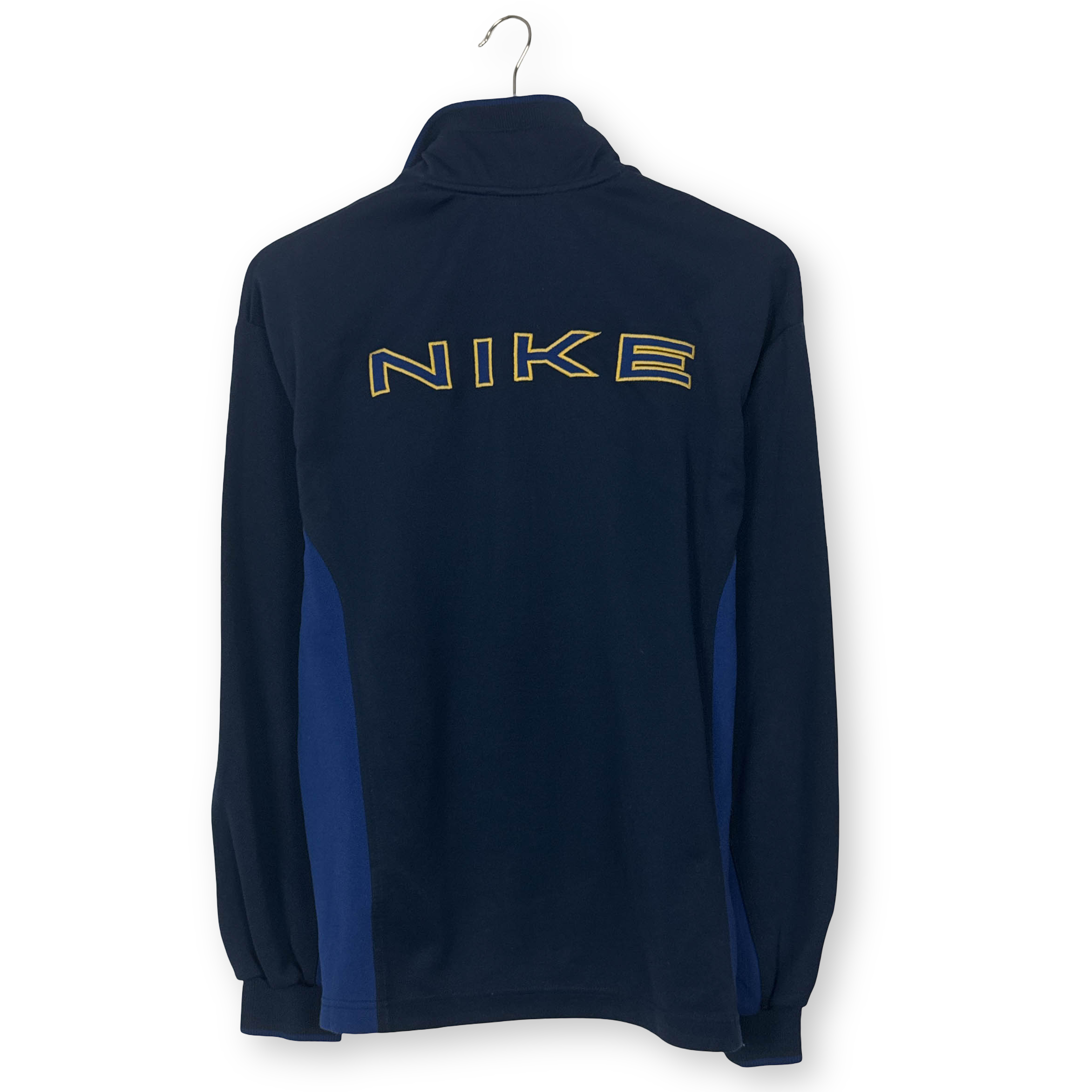Felpa Nike Vintage blu scura e azzurra con zip logo ricamato anni 90 - Taglia S/M uomo