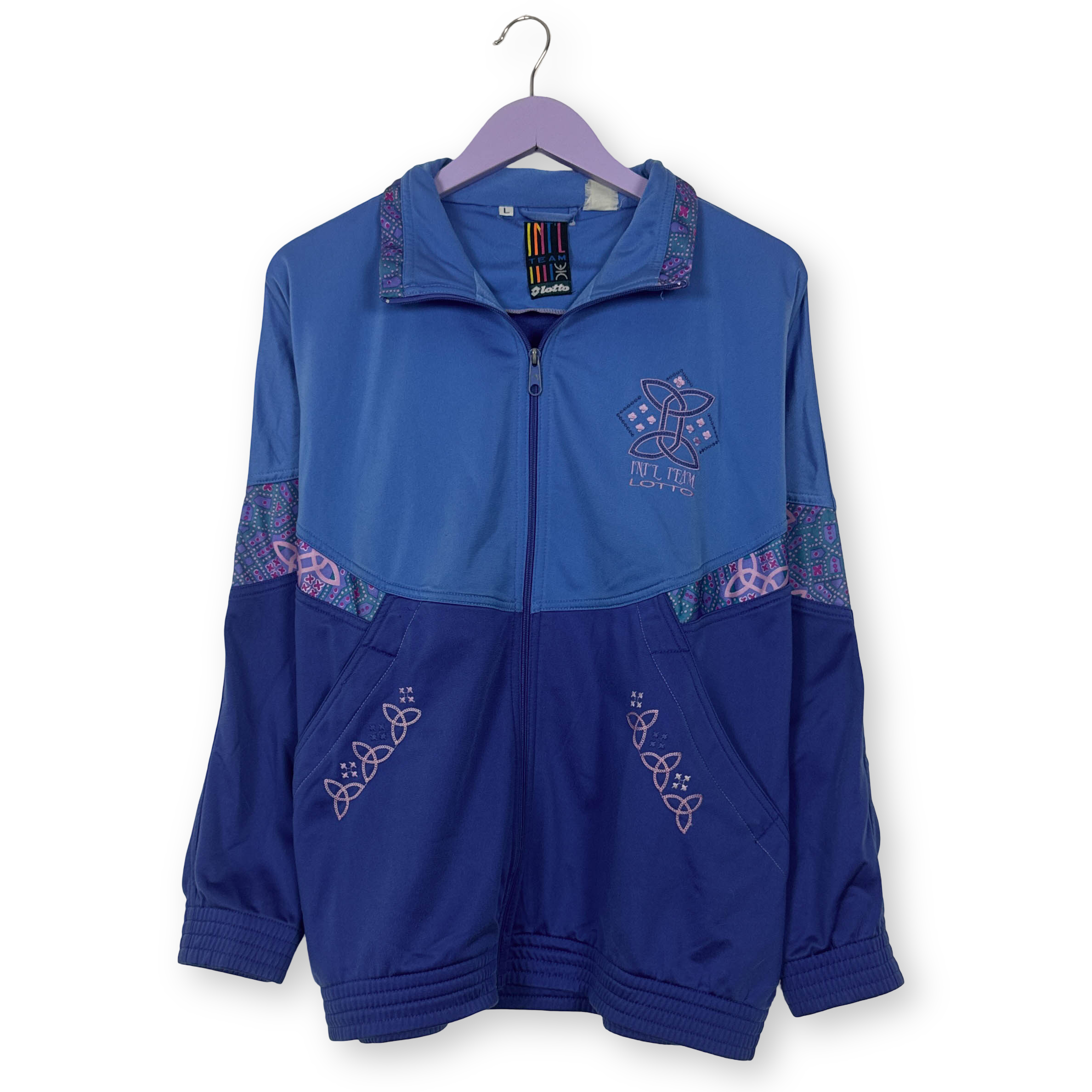 Felpa Lotto Vintage azzurra e blu con zip e logo ricamato anni 80 90 - Taglia L uomo