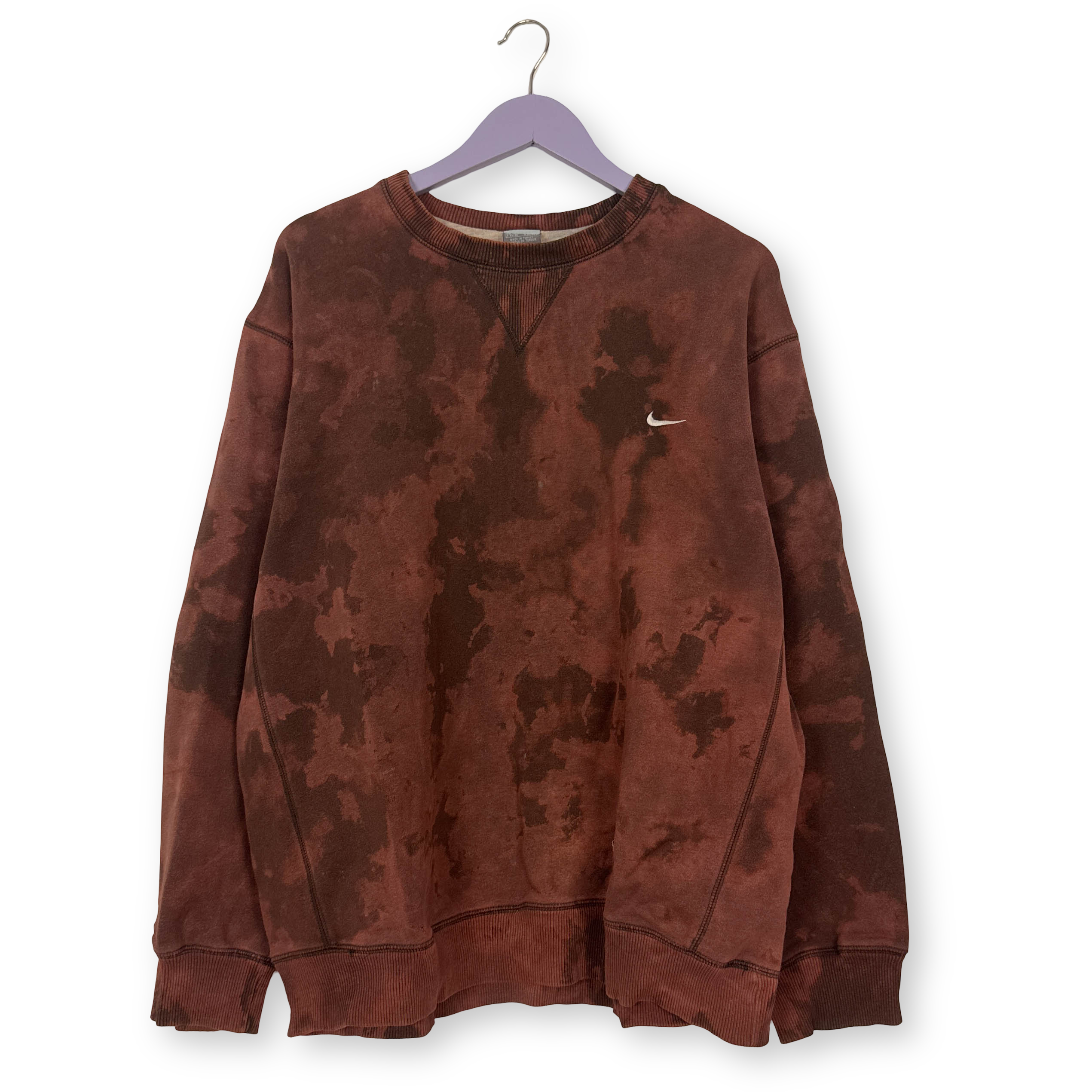 Felpa Nike Vintage Tie Dye rossa e marrone a girocollo anni 80 90 - Taglia XL 188 uomo