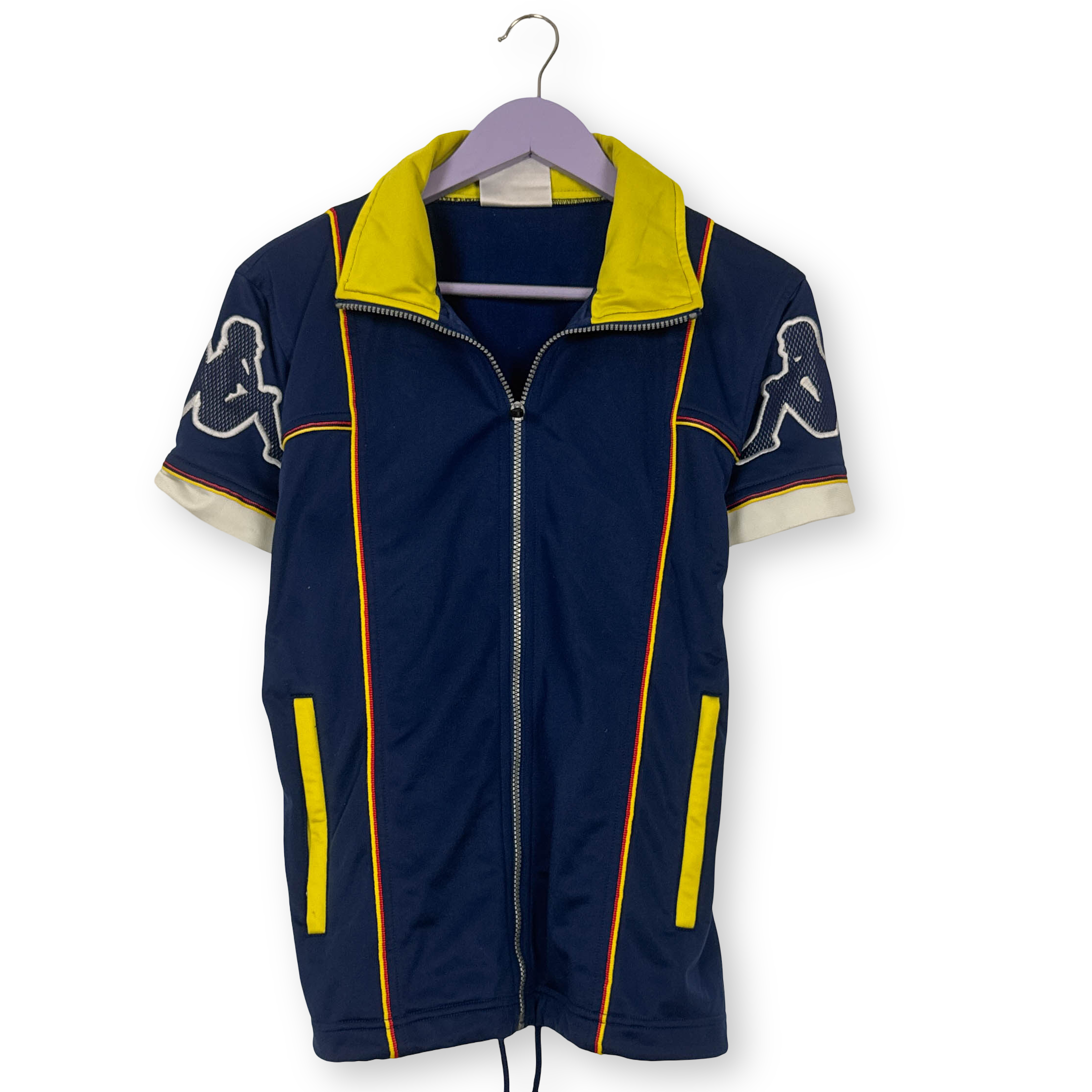 Felpa Kappa Vintage blu e gialla maniche corte con zip anni 80 90 - Taglia M uomo