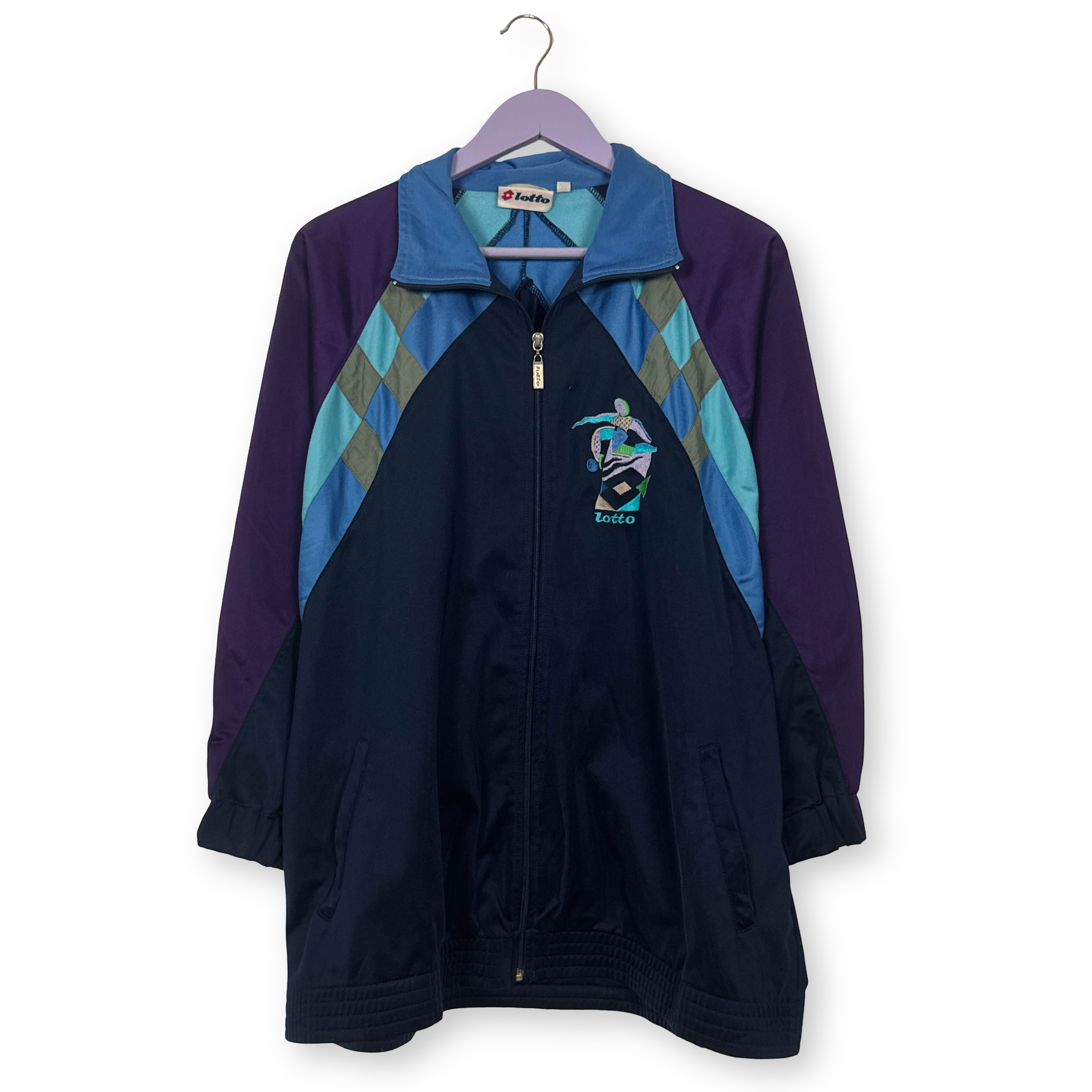 Felpa Lotto Vintage blu viola azzurra con logo ricamato anni 80 90 - Taglia S/M uomo