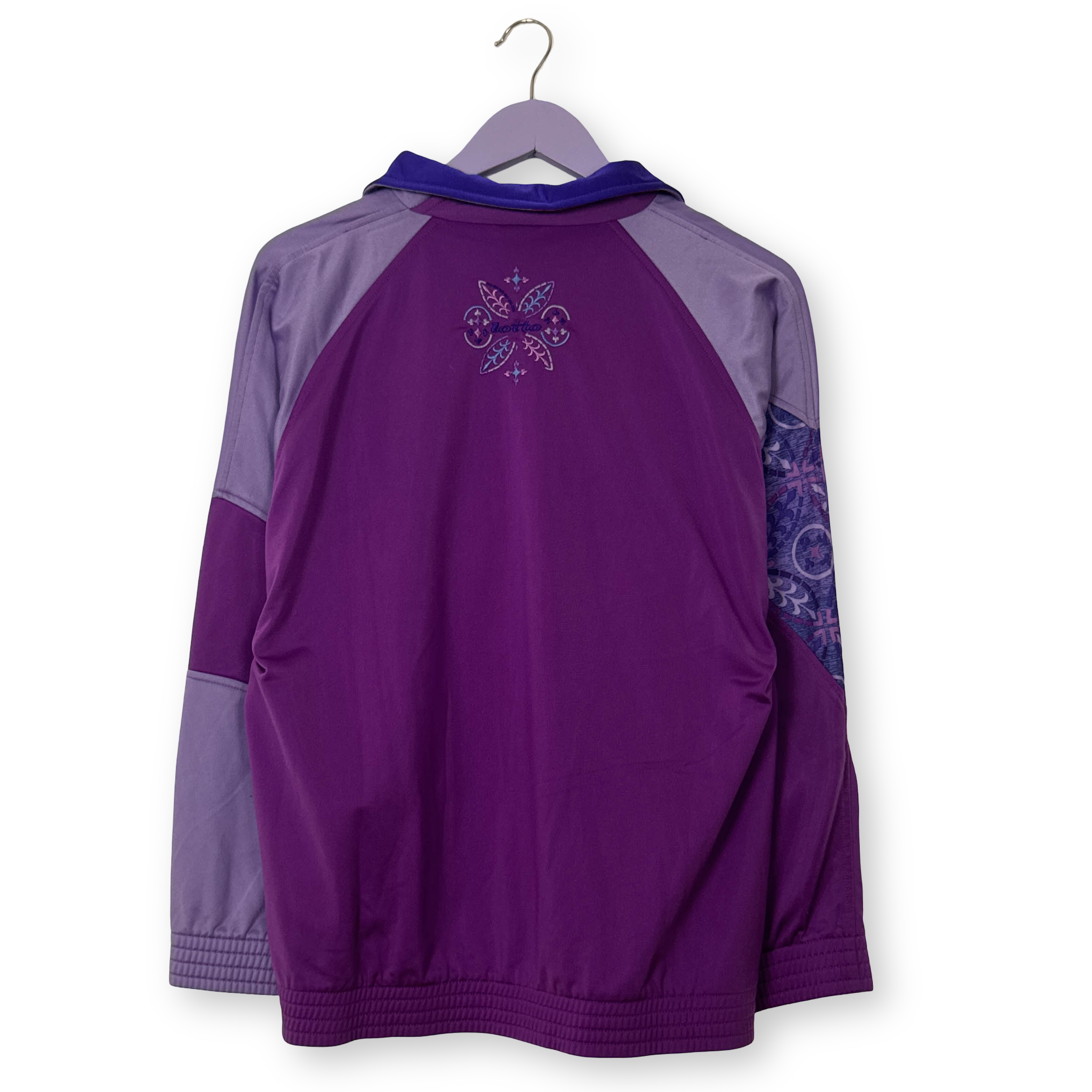 Felpa Lotto Vintage viola lillà con zip e ricami frontali anni 80 90 - Taglia M uomo