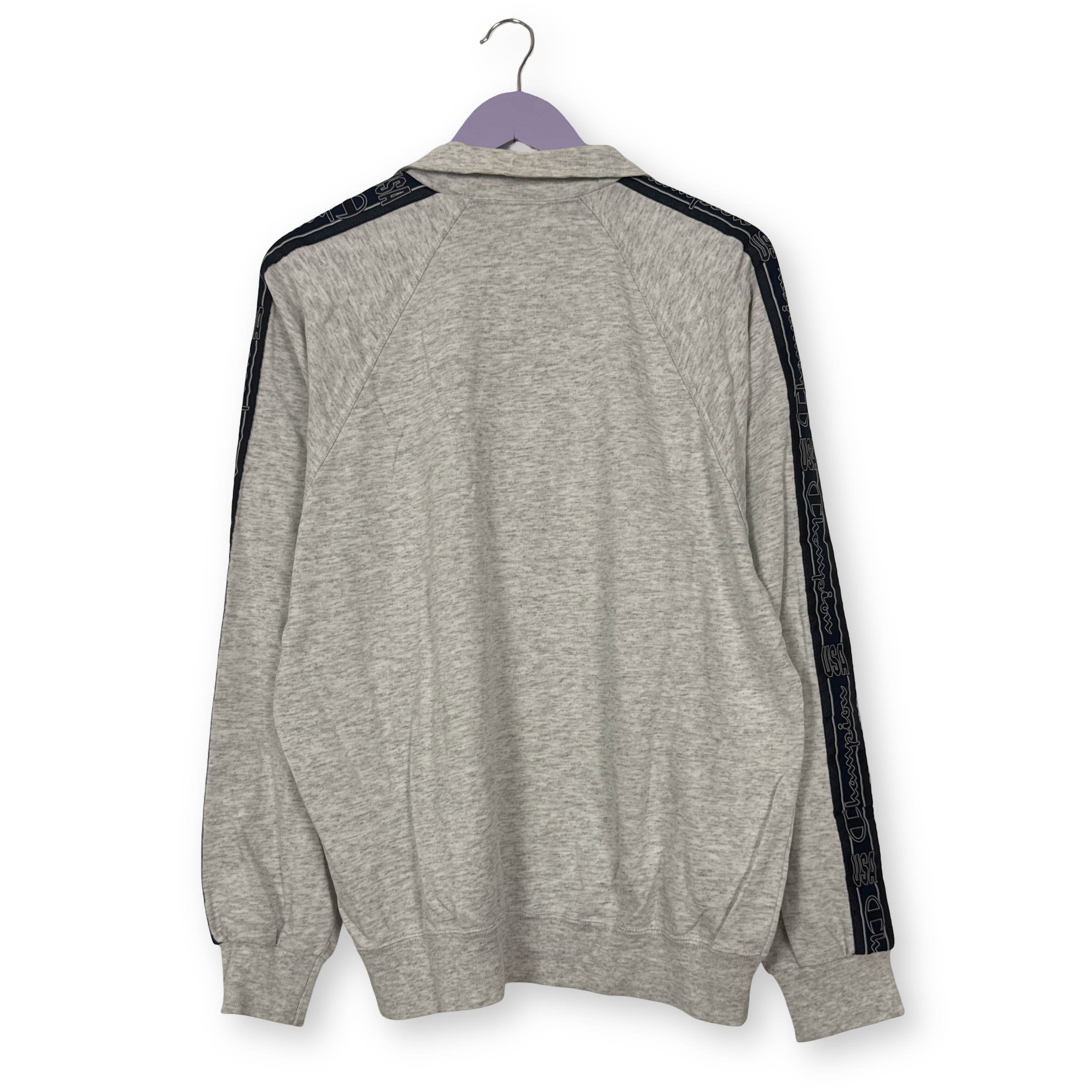 Felpa Champion Vintage grigia e blu quarter zip e ricamo anni 80 90 - Taglia L/XL uomo