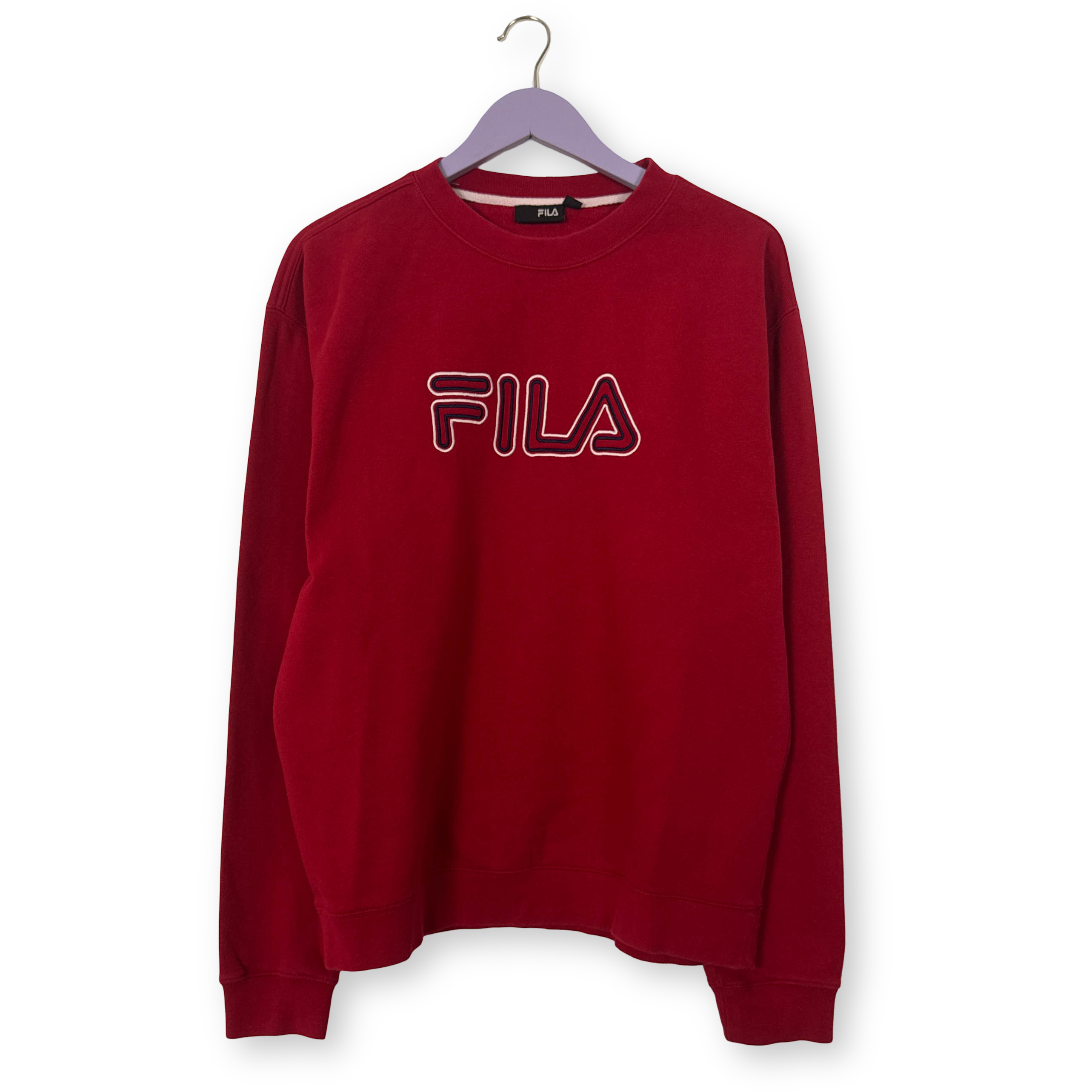 Felpa Fila Vintage rossa a girocollo logo ricamato anni 90 00 - Taglia L uomo