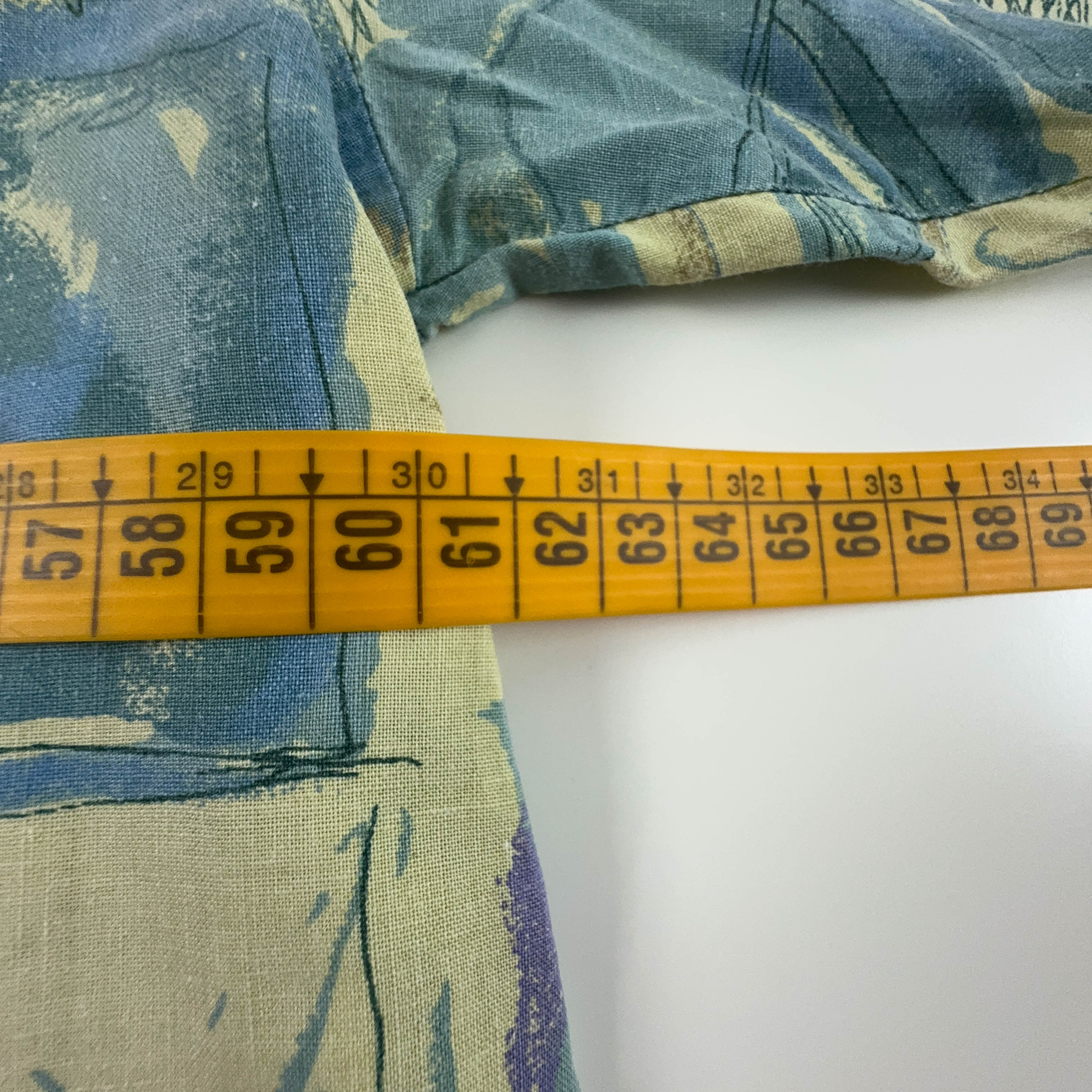 Camicia Vintage blu e gialla a fantasia geometrica astratta - Taglia XL uomo