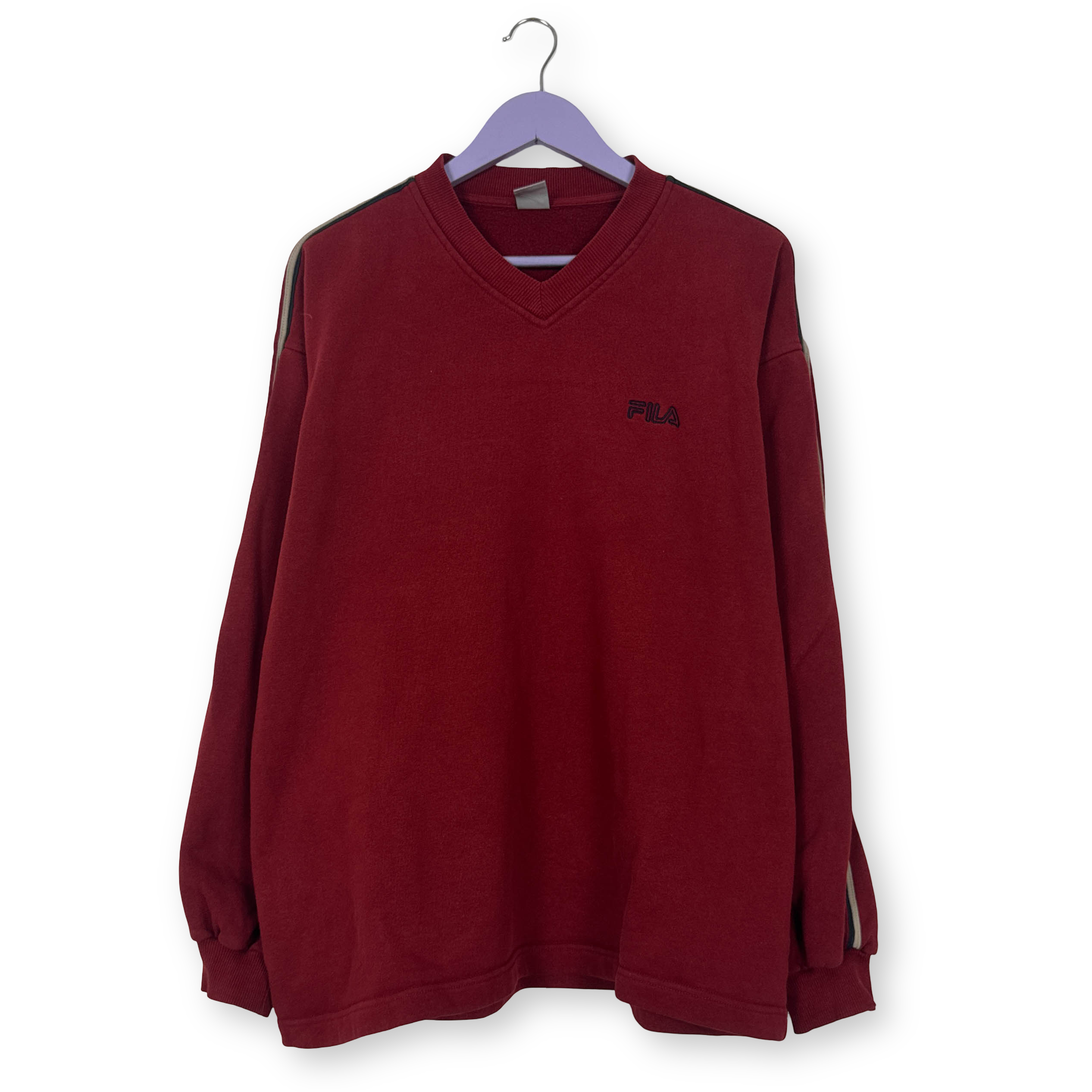 Felpa Fila Vintage rossa scura a girocollo logo ricamato anni 80 90 - Taglia 52/54 uomo