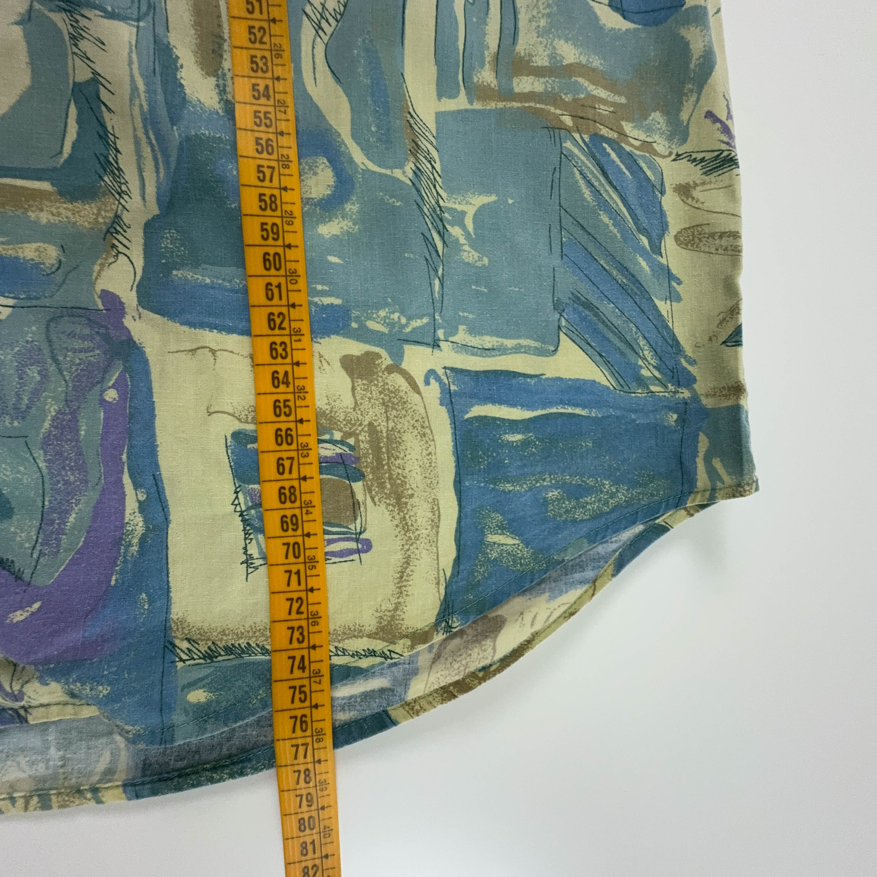 Camicia Vintage blu e gialla a fantasia geometrica astratta - Taglia XL uomo