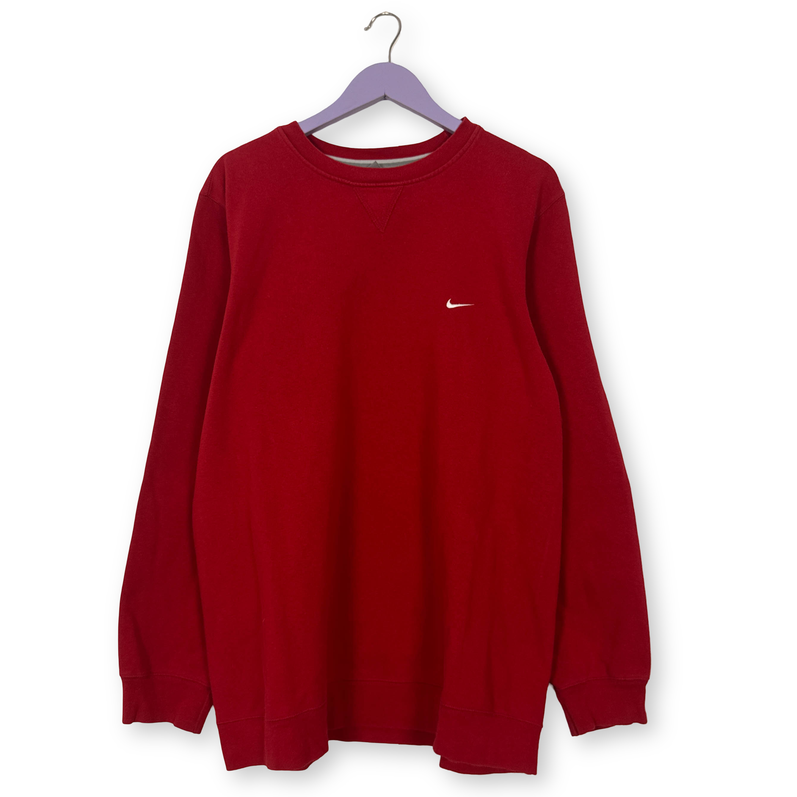 Felpa Nike Vintage rossa a girocollo con logo ricamato anni 80 90 - Taglia L uomo