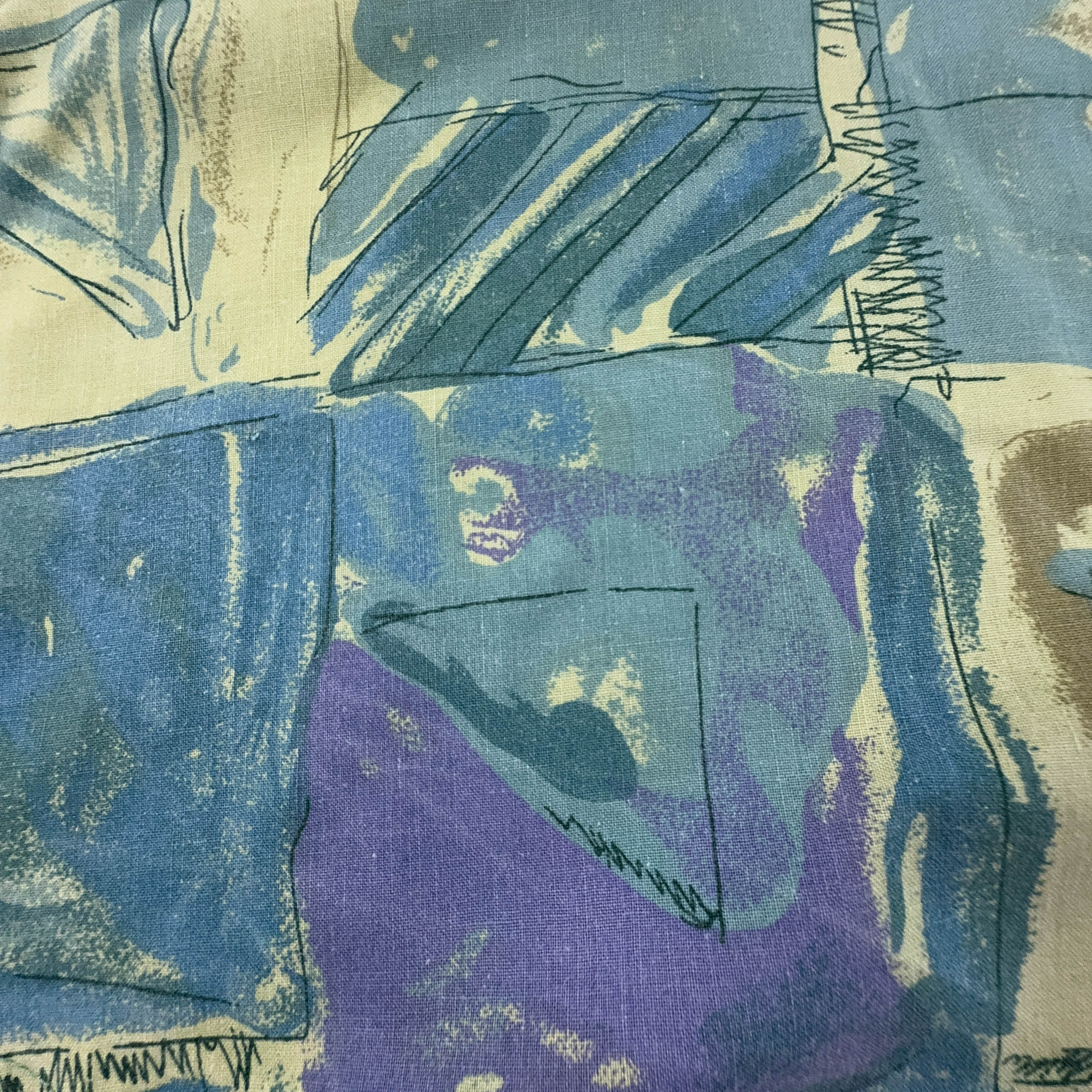 Camicia Vintage blu e gialla a fantasia geometrica astratta - Taglia XL uomo