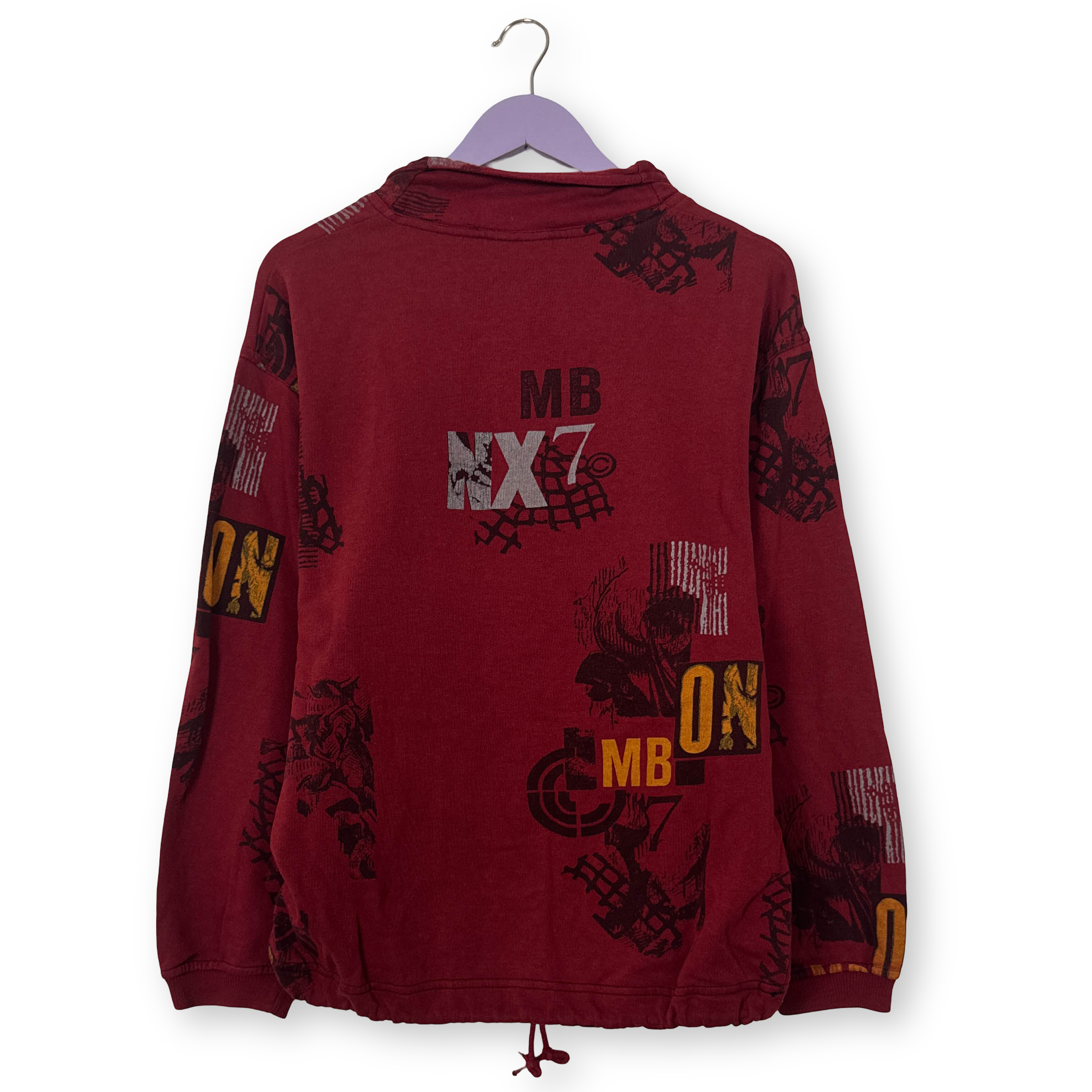 Felpa Reebok Vintage rossa con stampa all over quarter zip anni 90 00 - Taglia M uomo