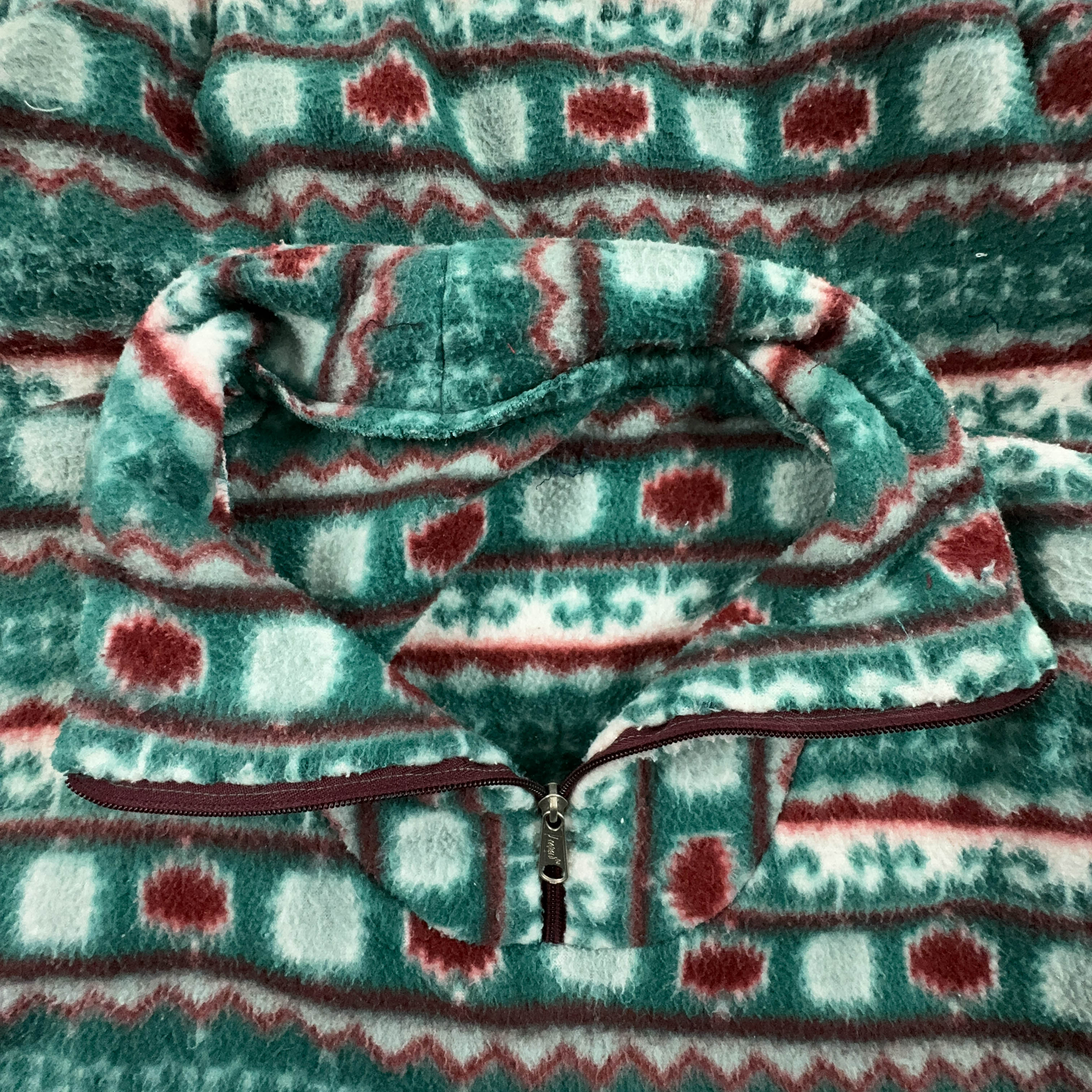 Vintage Green Pile with Geometric Striped Pattern Quarter Zip 80s - Size L Men