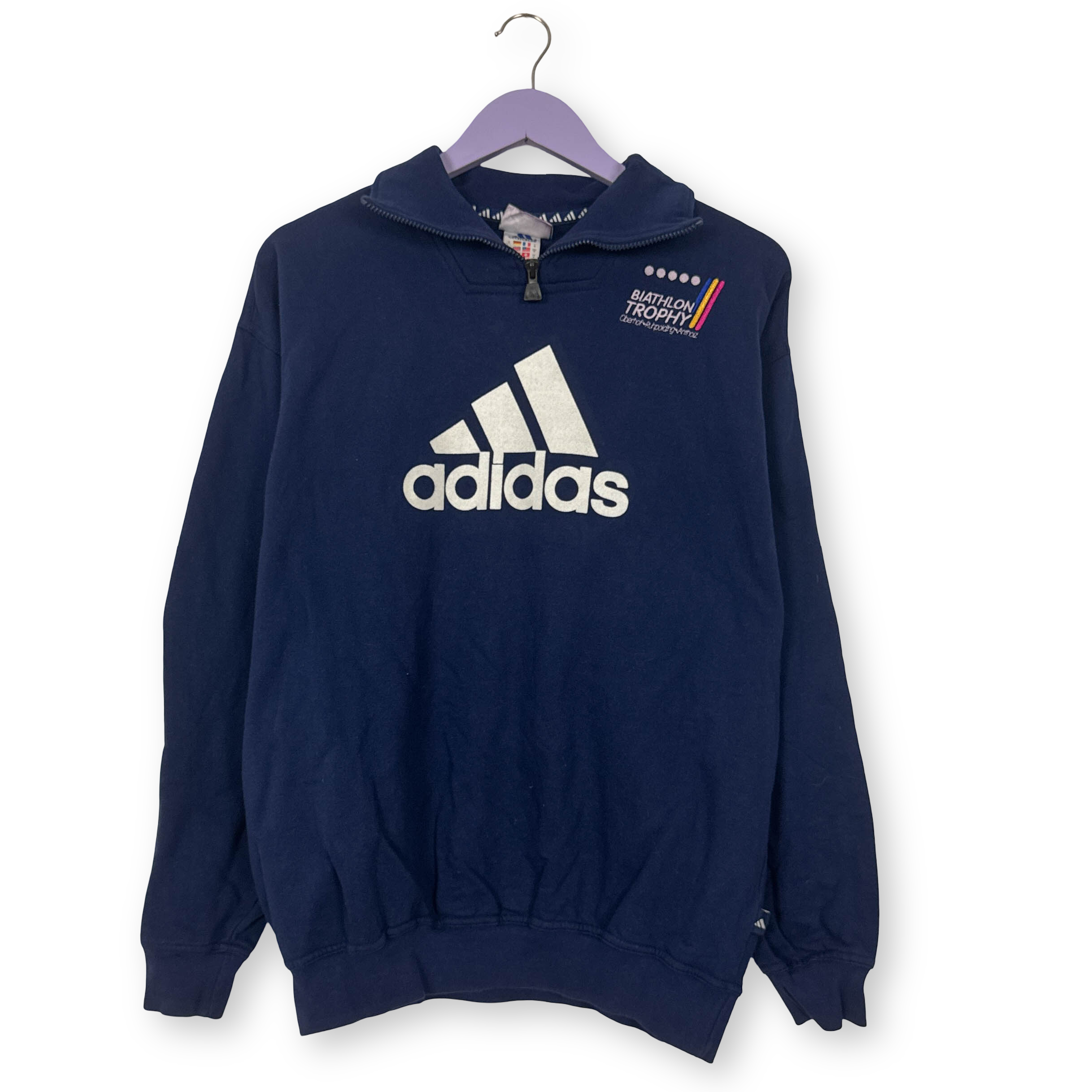 Felpa Adidas Vintage biathlon blu scura con stampa anni 90 - Taglia M uomo