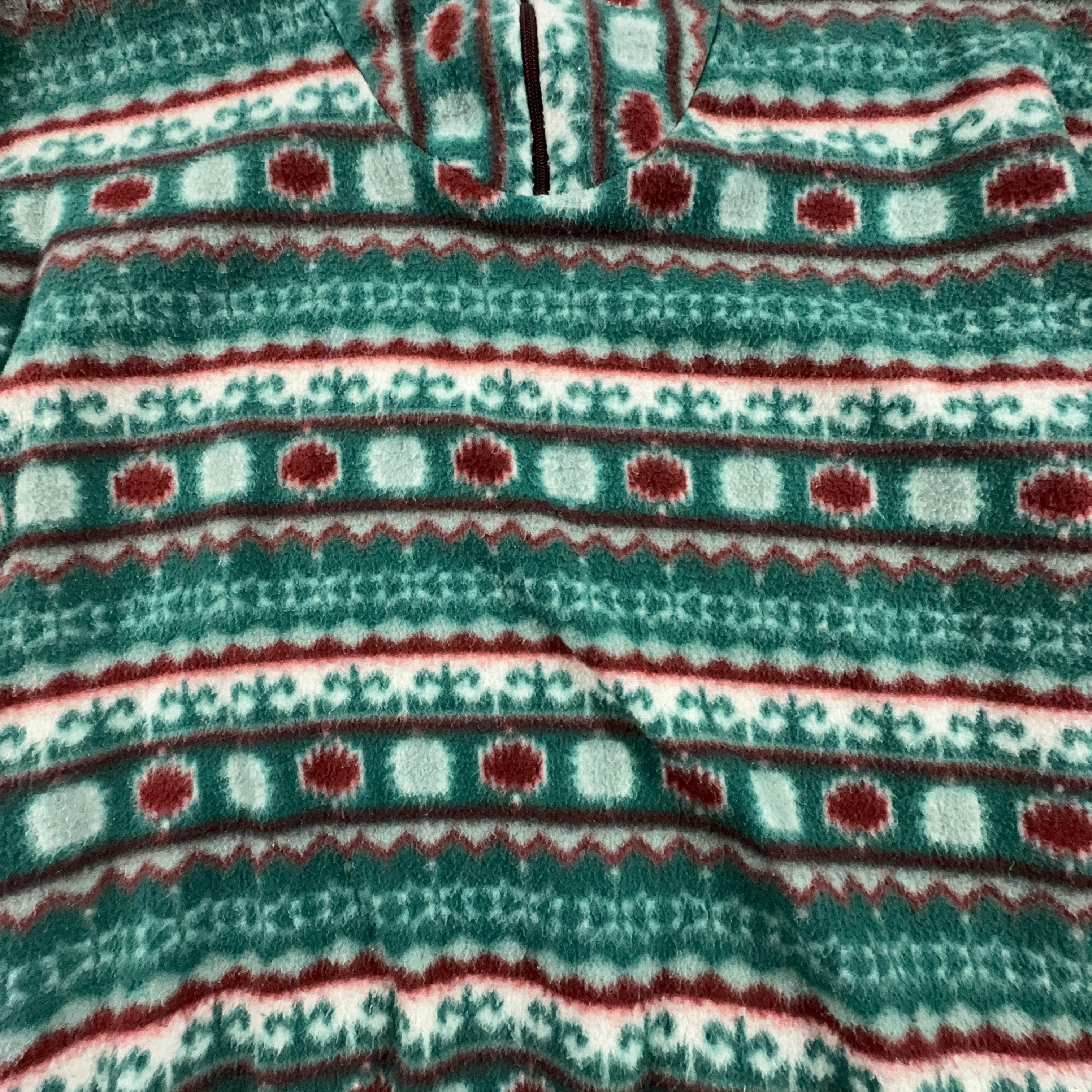 Vintage Green Pile with Geometric Striped Pattern Quarter Zip 80s - Size L Men
