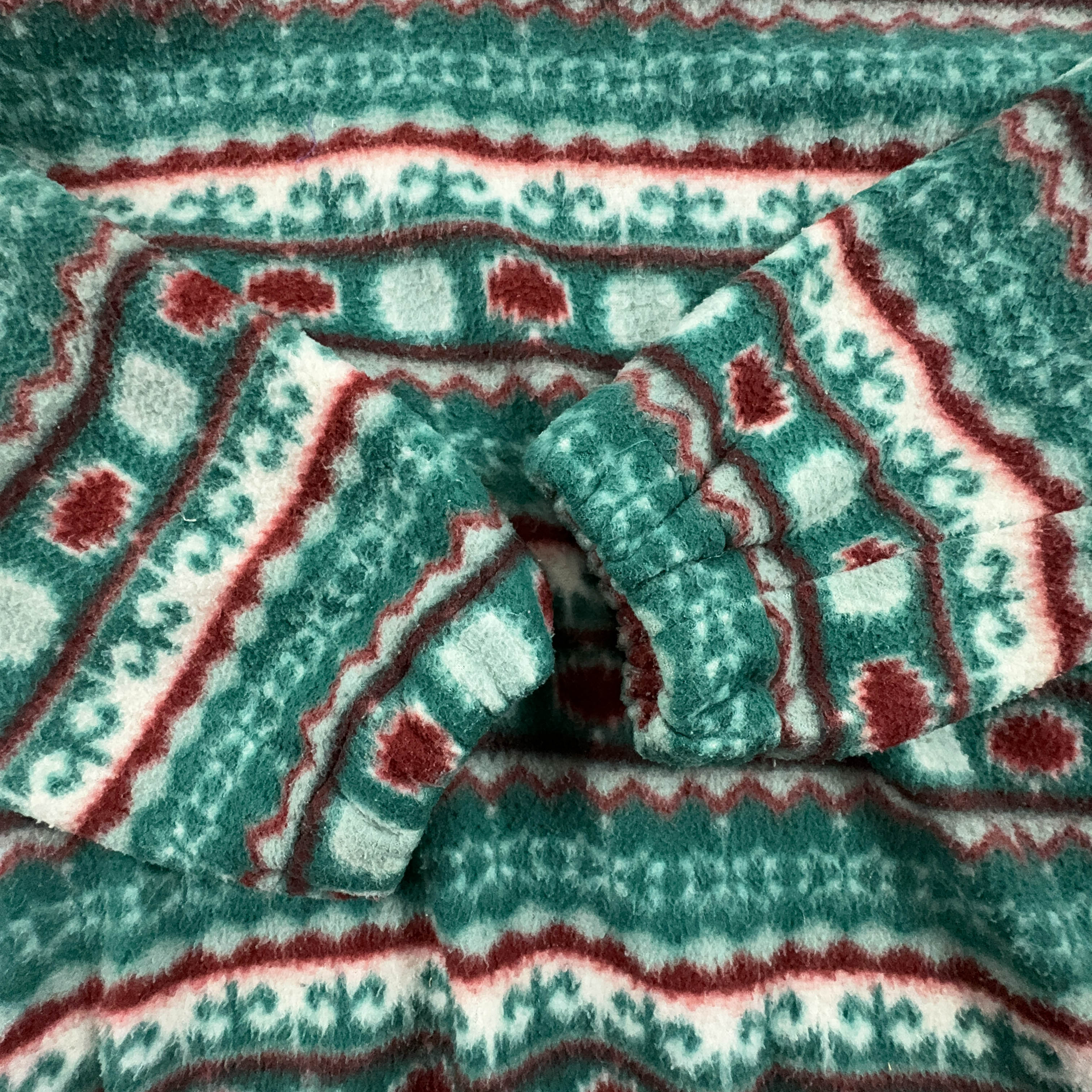 Vintage Green Pile with Geometric Striped Pattern Quarter Zip 80s - Size L Men