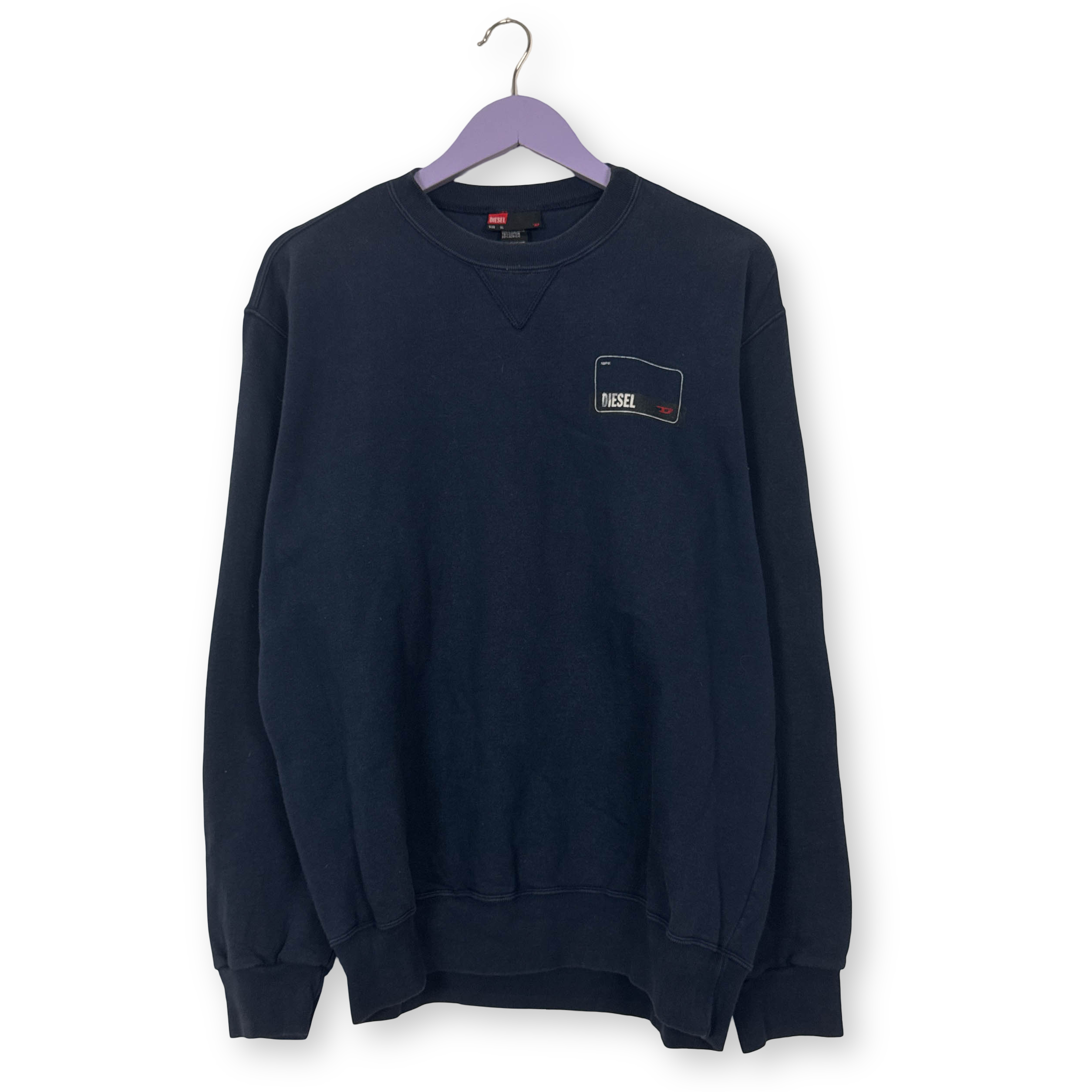 Felpa Diesel Vintage blu scura a girocollo con stampa anni 00 - Taglia XL uomo