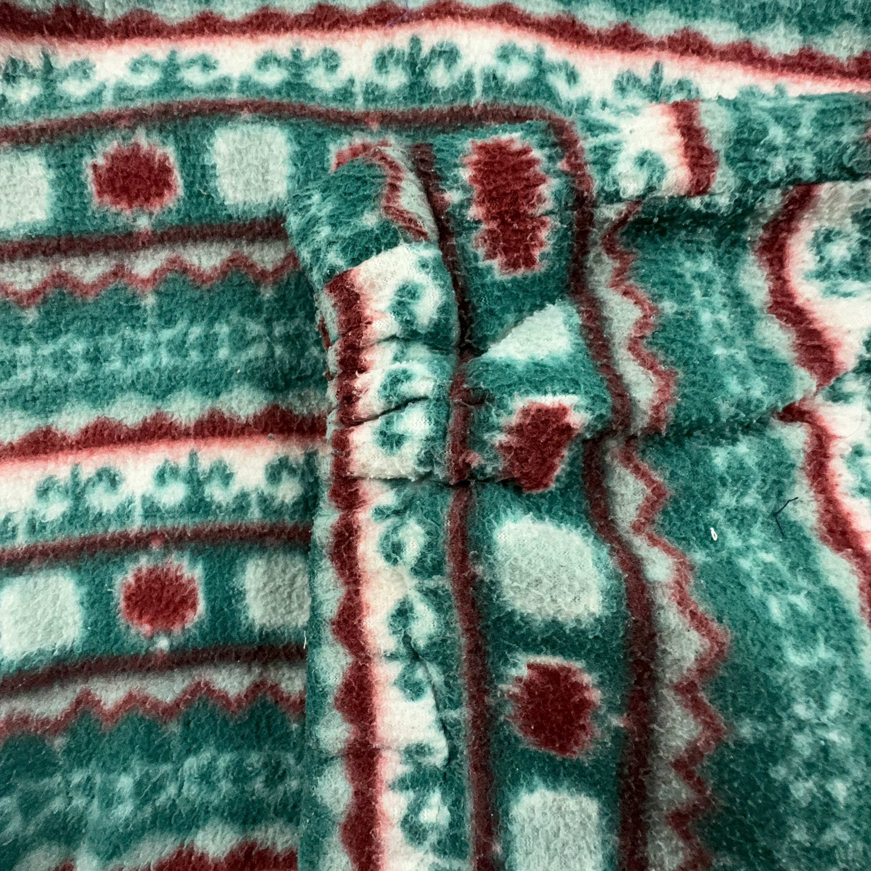 Vintage Green Pile with Geometric Striped Pattern Quarter Zip 80s - Size L Men