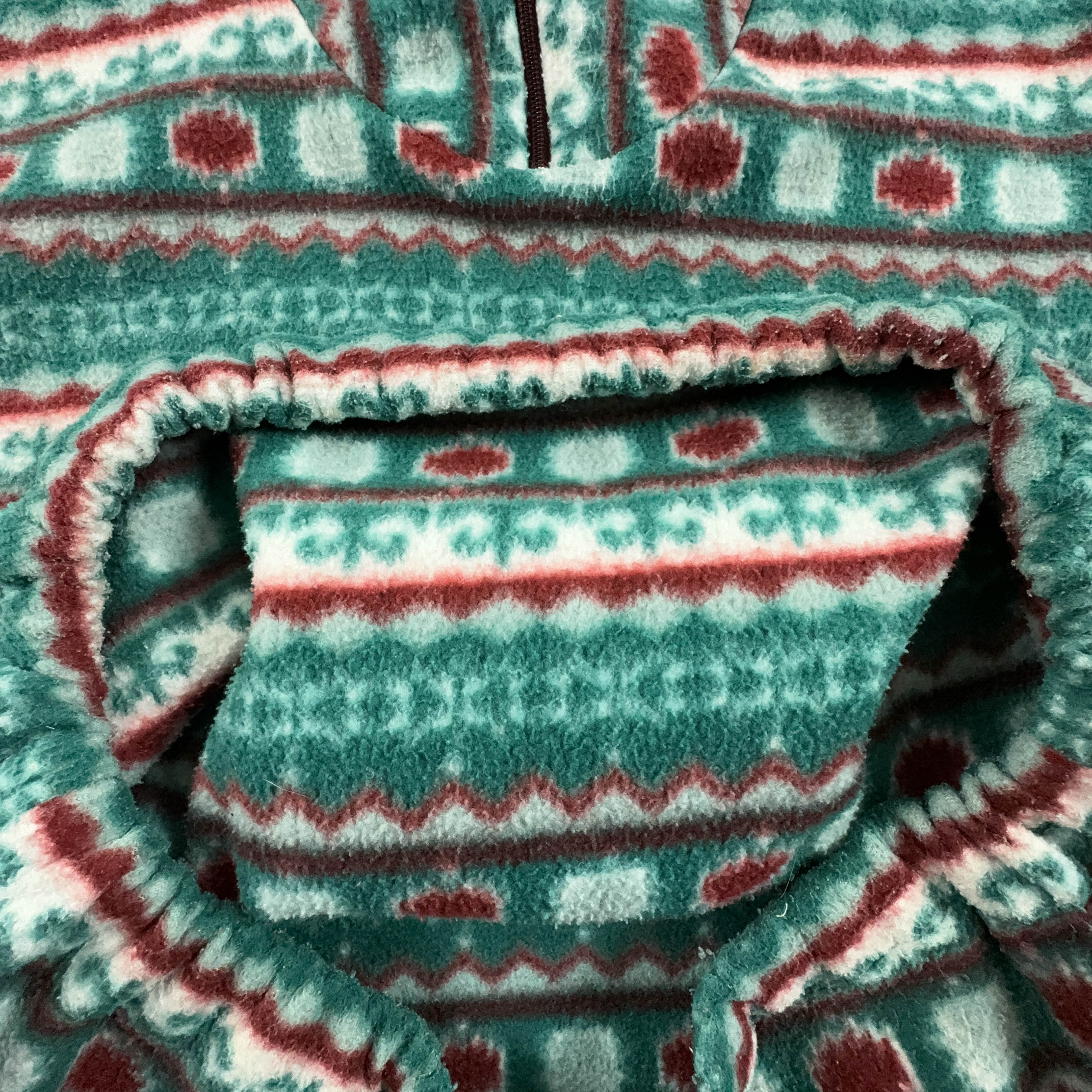 Vintage Green Pile with Geometric Striped Pattern Quarter Zip 80s - Size L Men