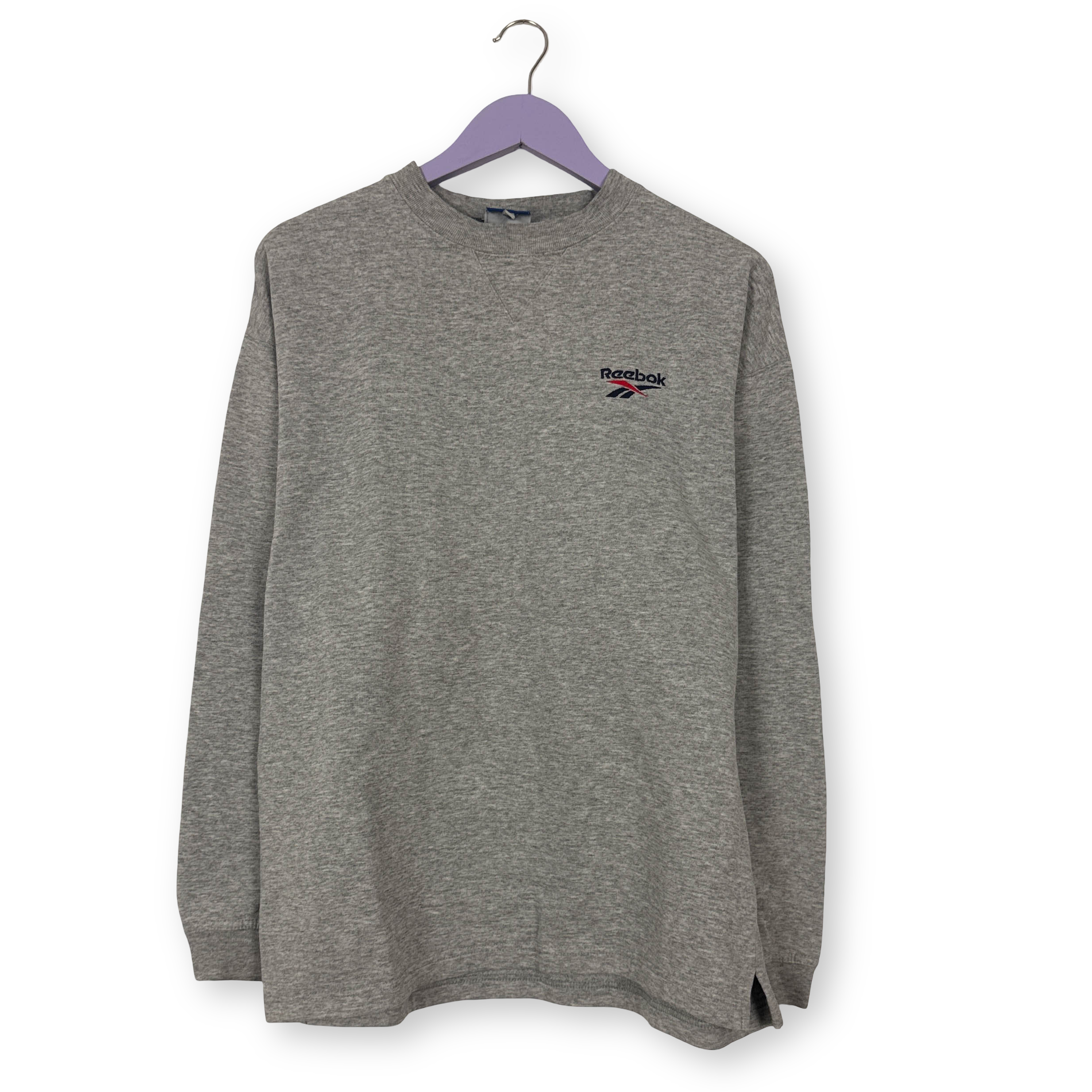 Felpa Reebok Vintage grigia a girocollo con logo ricamato anni 80 90 - Taglia L uomo