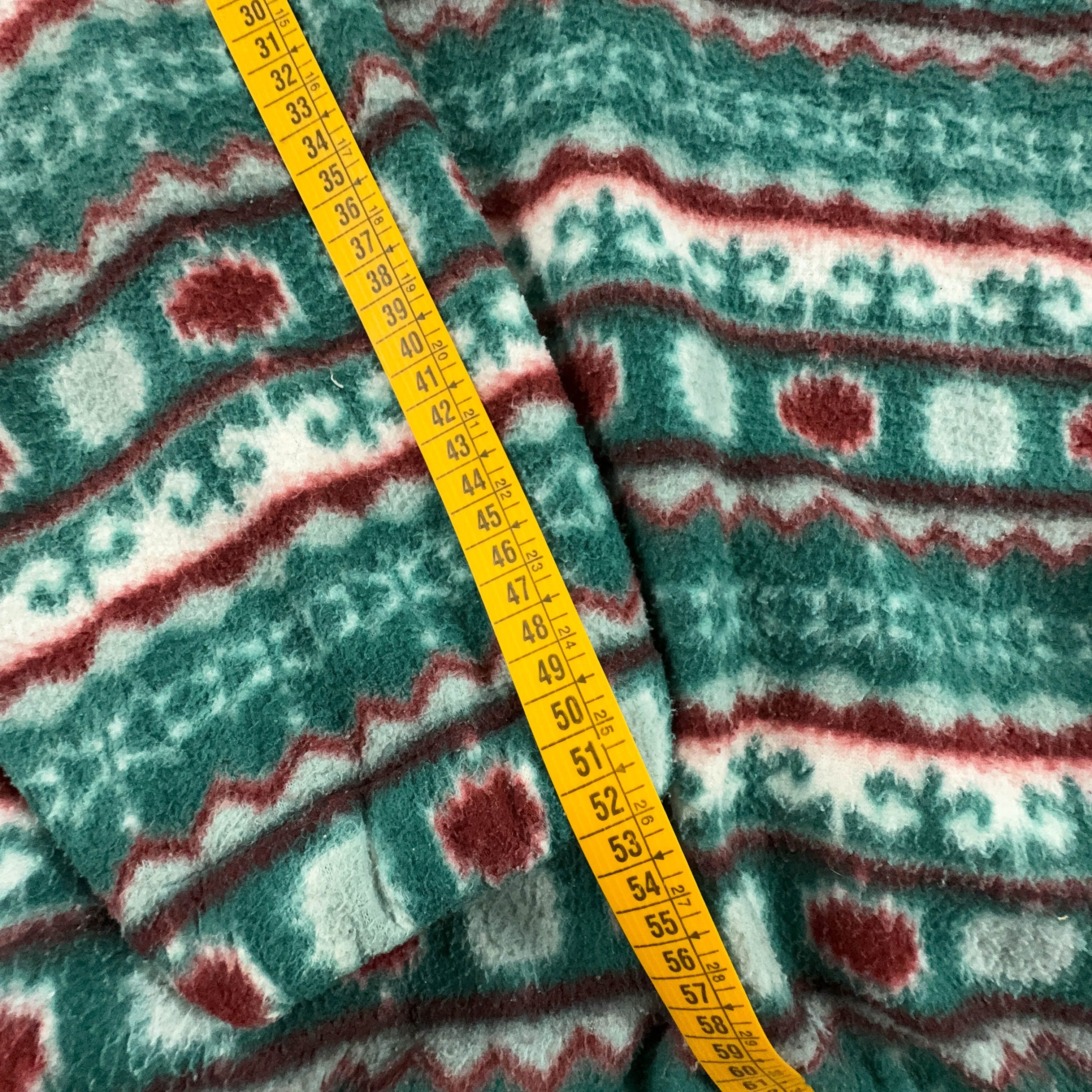 Vintage Green Pile with Geometric Striped Pattern Quarter Zip 80s - Size L Men