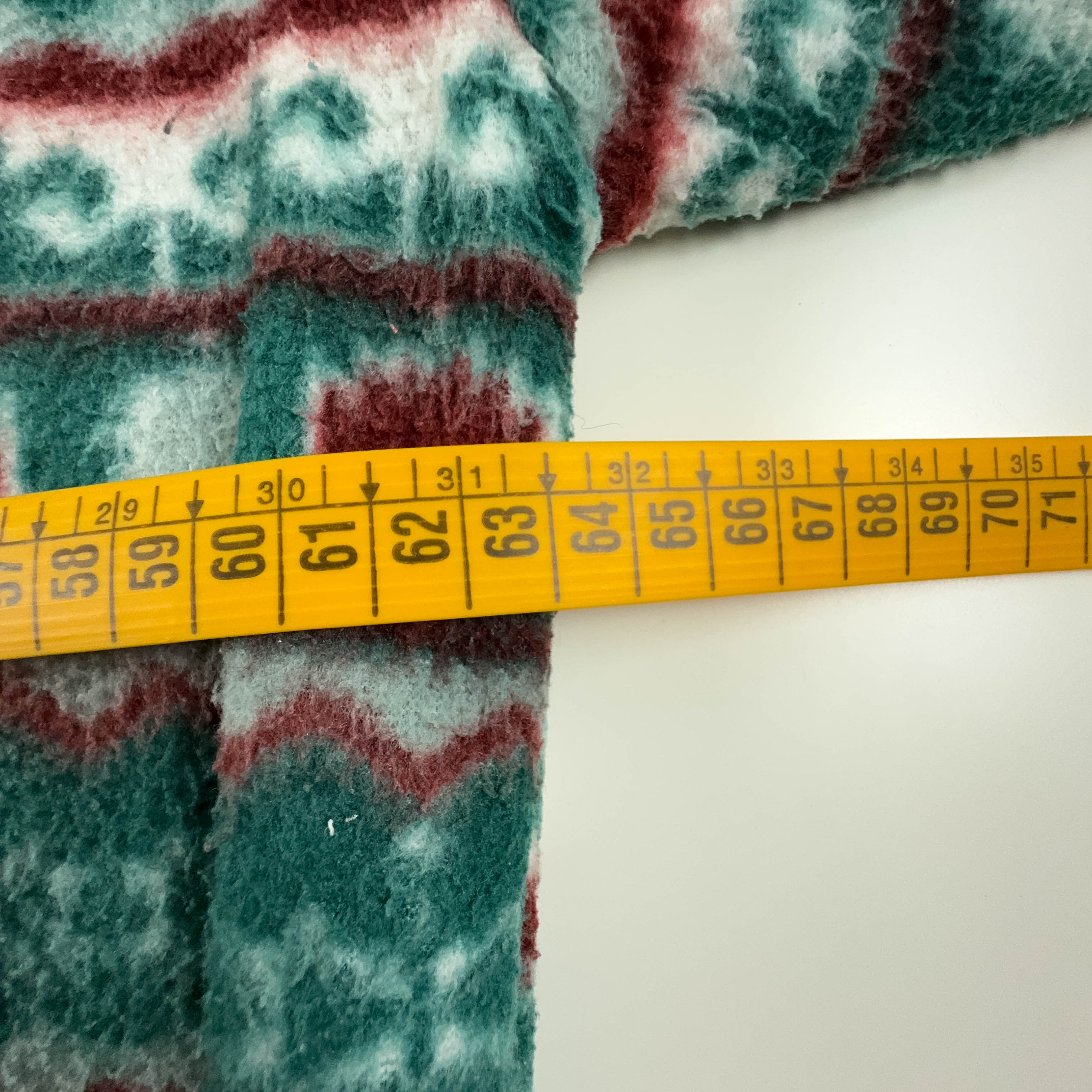 Vintage Green Pile with Geometric Striped Pattern Quarter Zip 80s - Size L Men