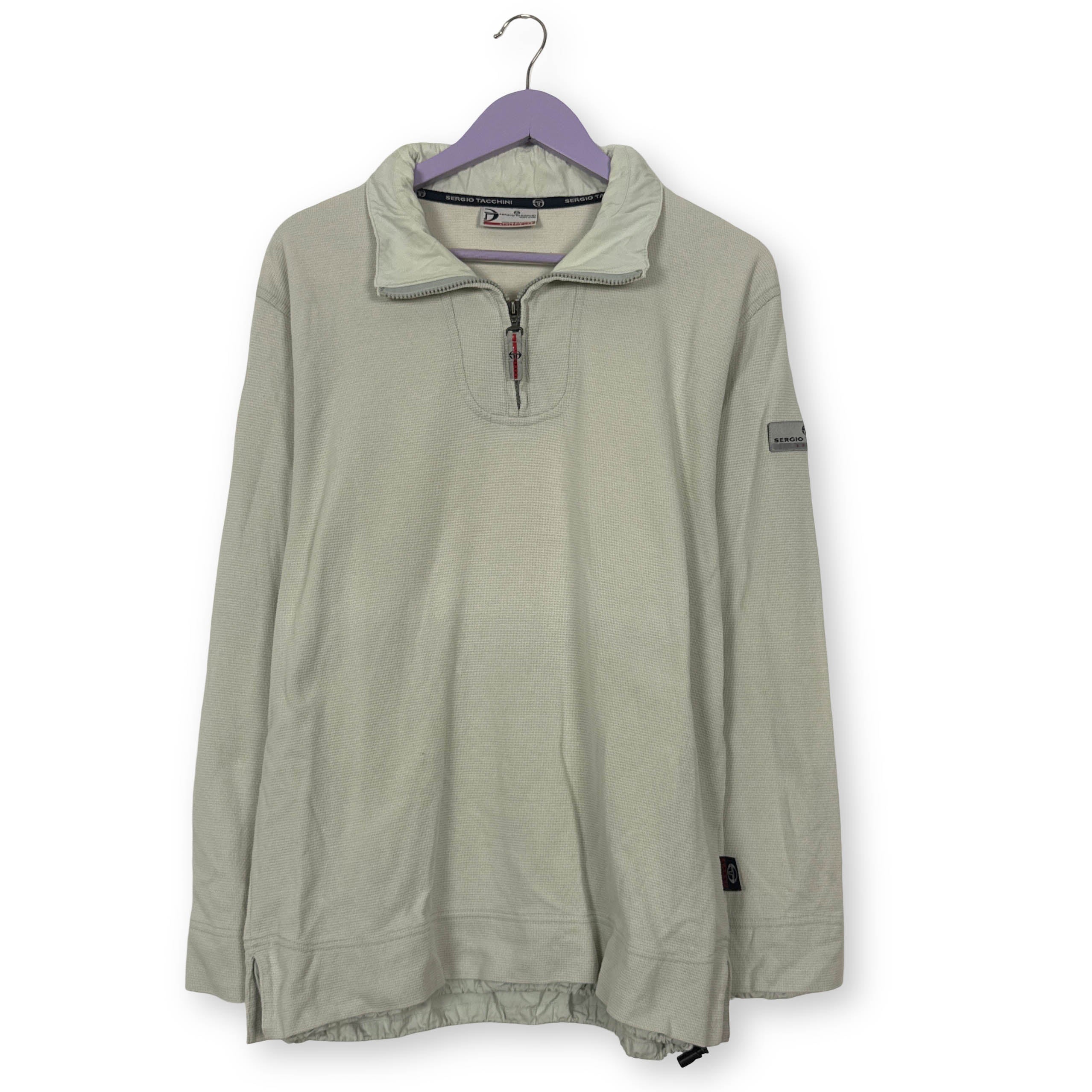 Felpa Sergio Tacchini Vintage bianco panna quarter zip anni 90 00 - Taglia L/XL uomo