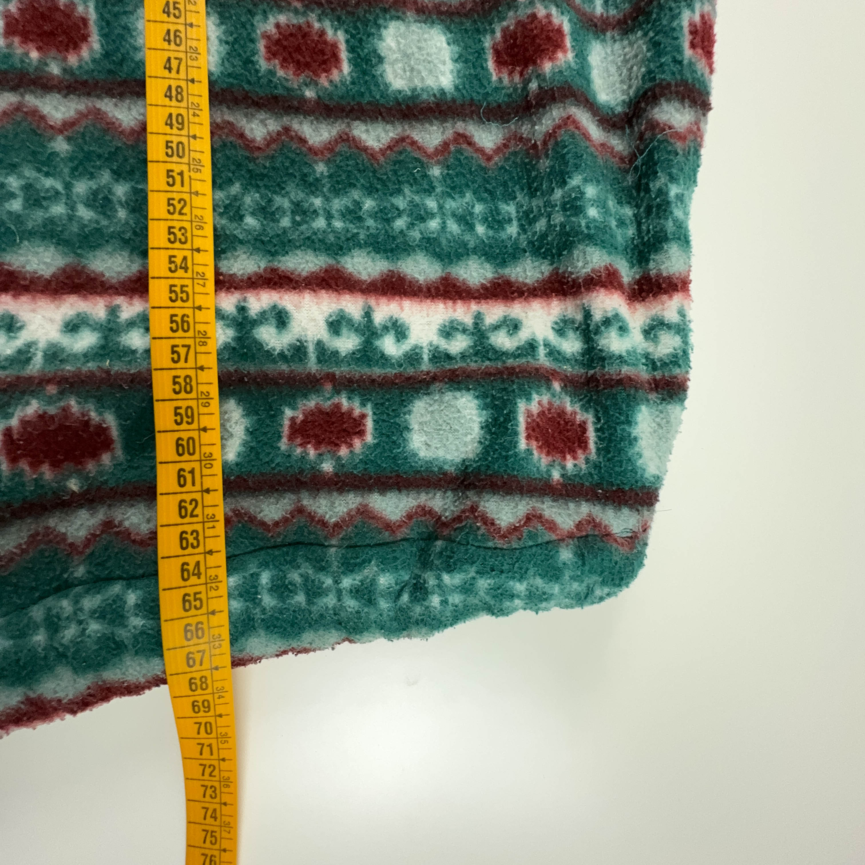 Vintage Green Pile with Geometric Striped Pattern Quarter Zip 80s - Size L Men