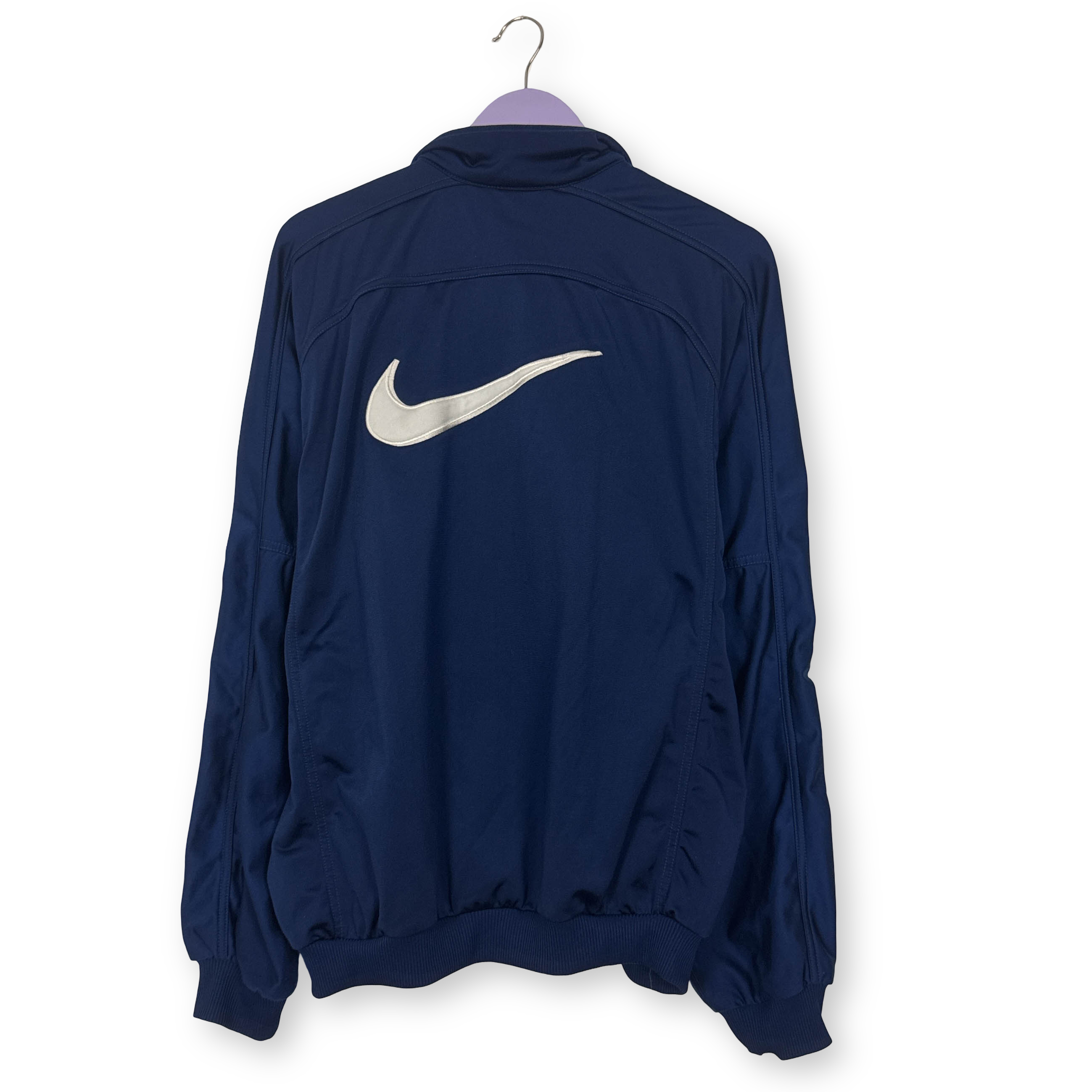 Felpa Nike Vintage blu scura con zip intera e logo ricamato anni 90 - Taglia L uomo