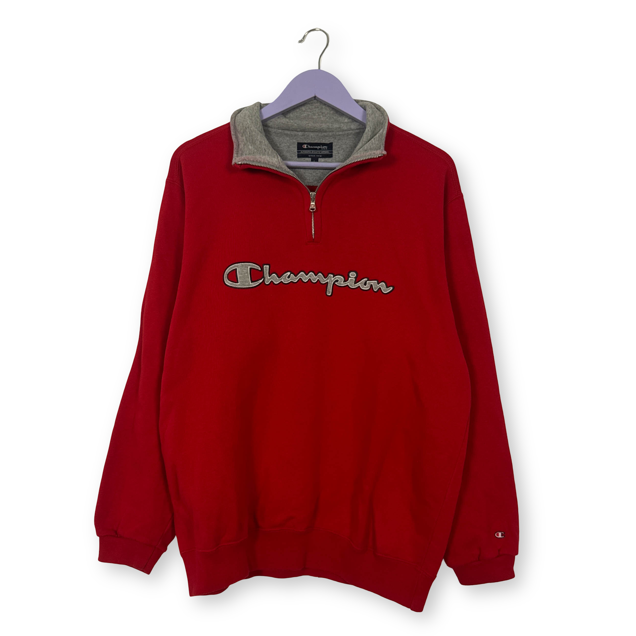 Felpa Champion Vintage rossa e grigia quarter zip anni 90 00 - Taglia L uomo