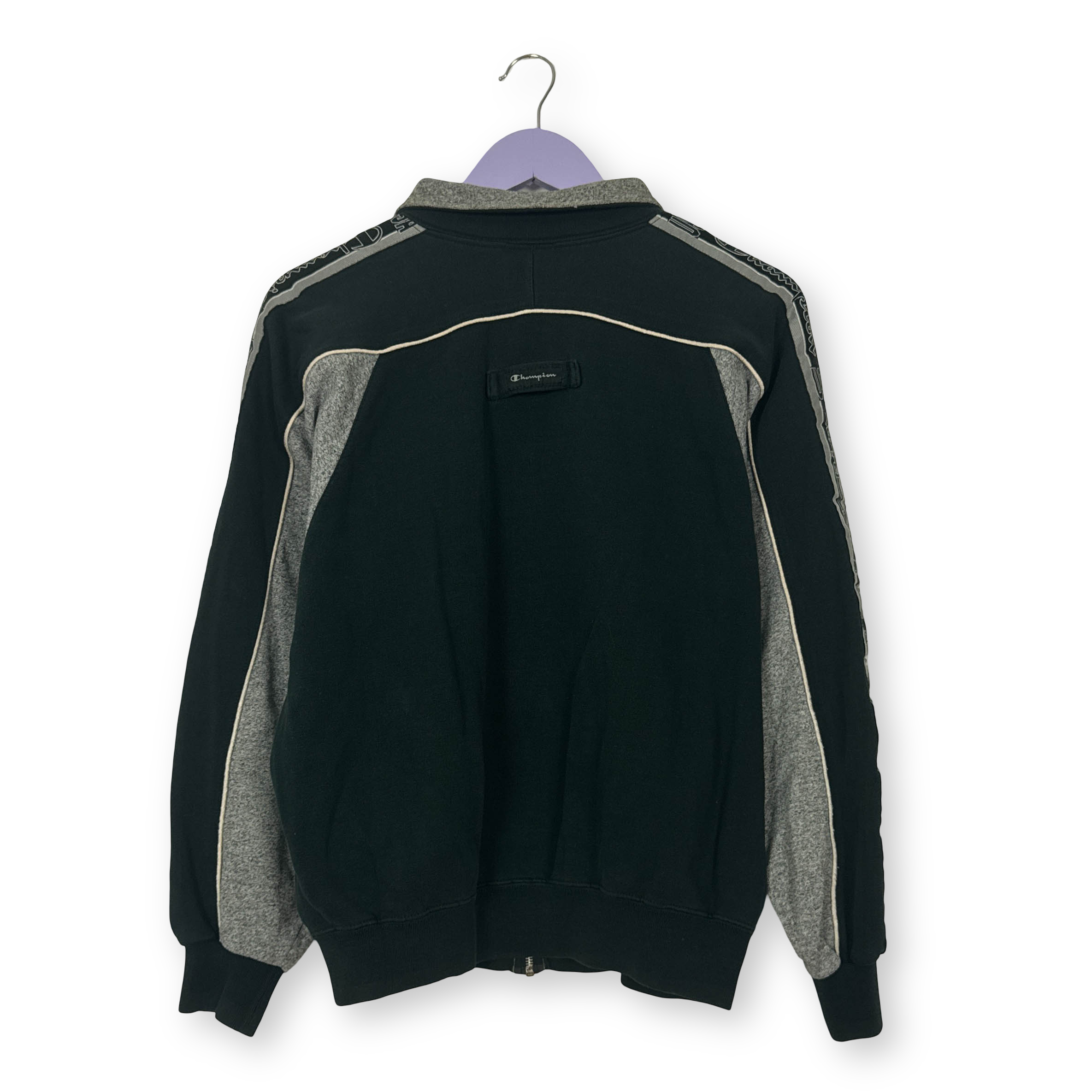 Felpa Champion Vintage nera e grigia con zip logo ricamato anni 80 90 - Taglia S/M uomo