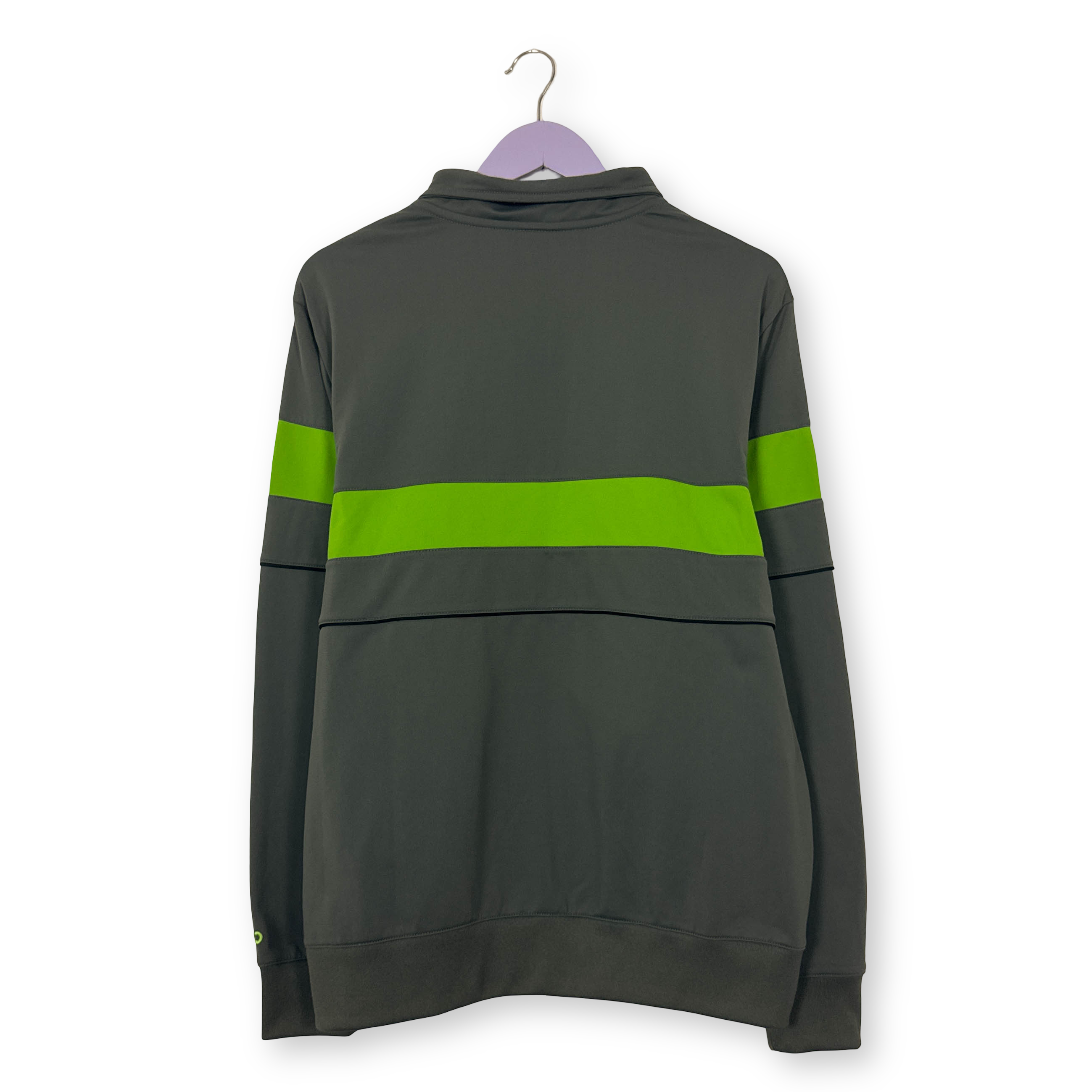 Felpa Nike Vintage grigia e verde con logo ricamato e zip anni 00 - Taglia L uomo