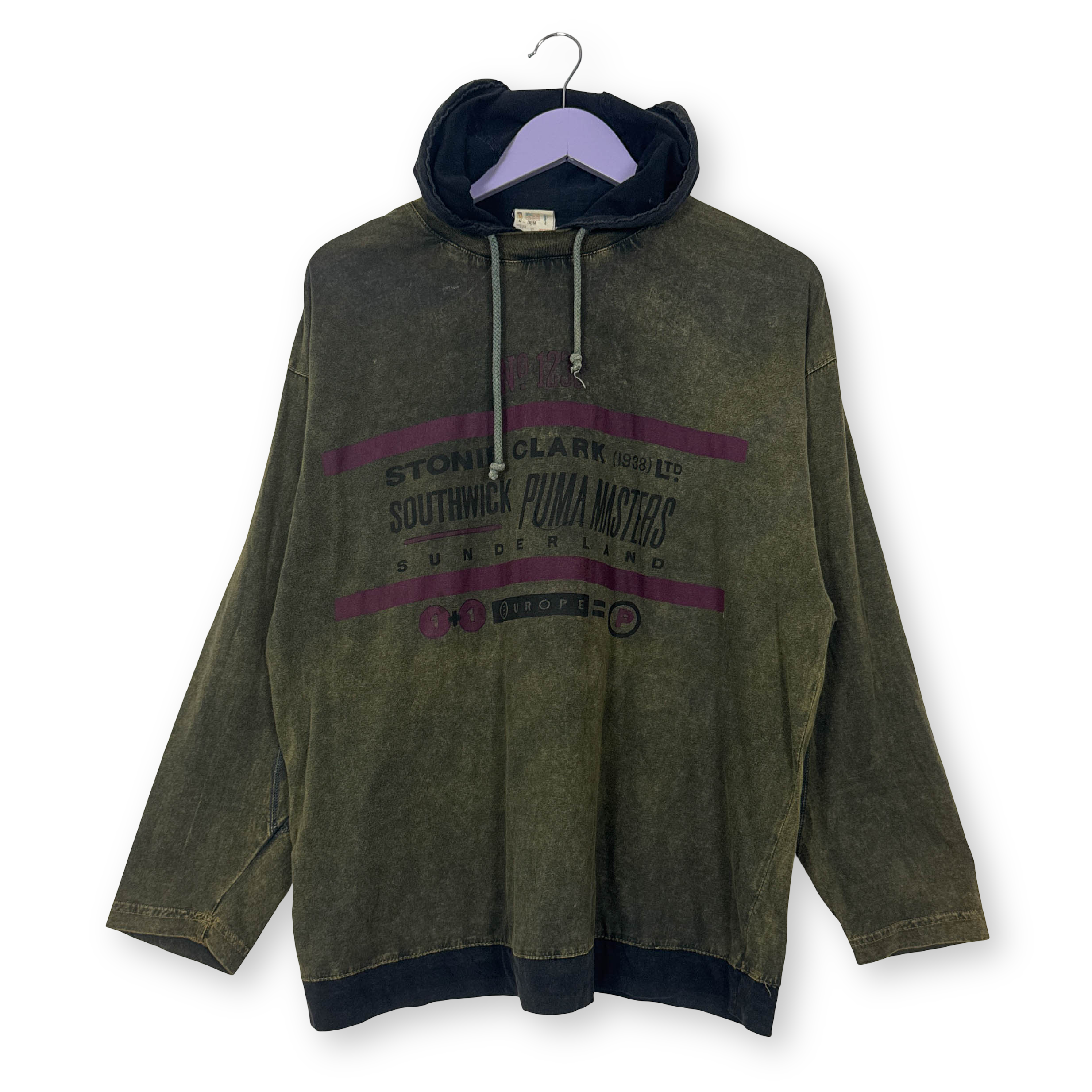 Felpa Puma Vintage verde scura con stampa e cappuccio anni 80 90 - Taglia 6 uomo
