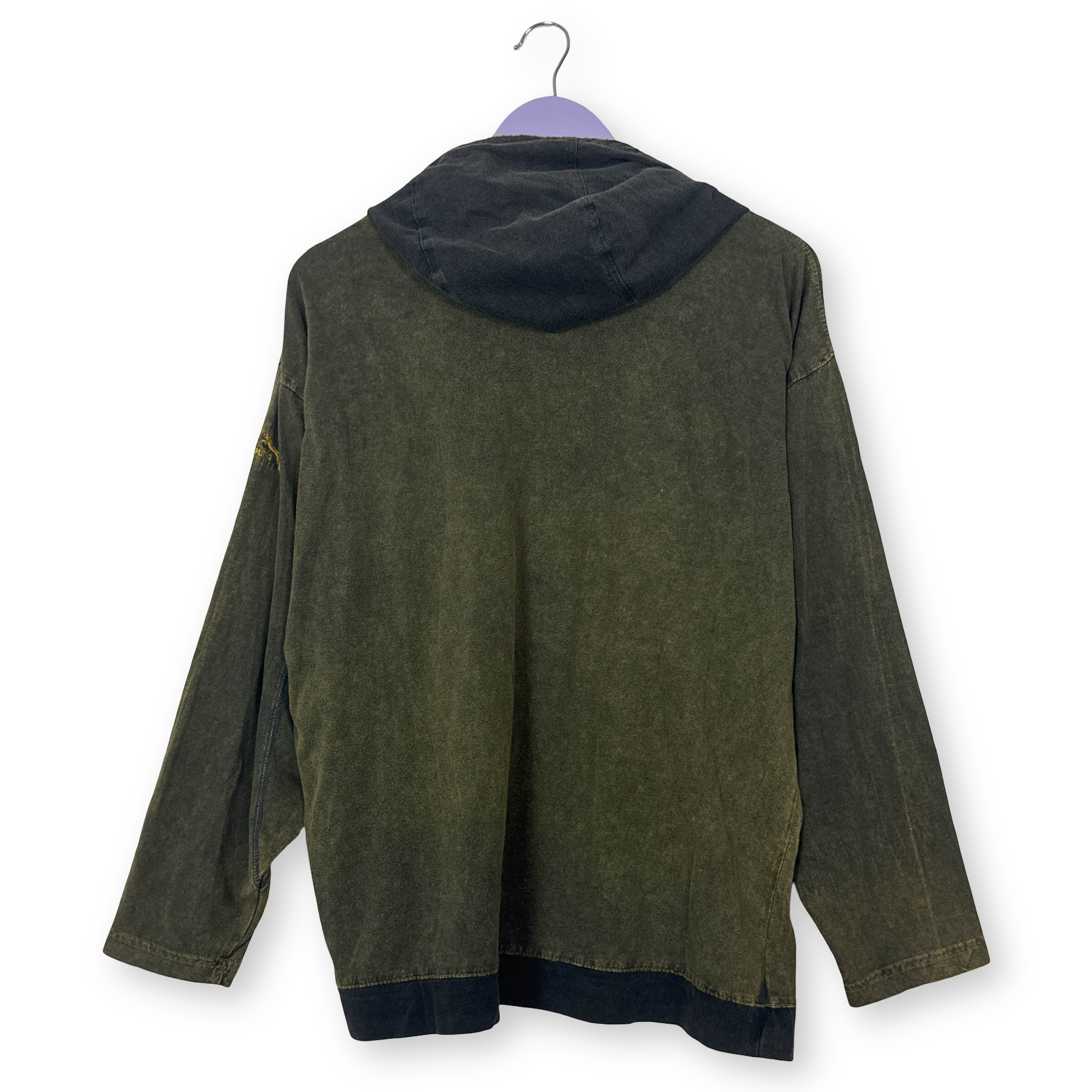Felpa Puma Vintage verde scura con stampa e cappuccio anni 80 90 - Taglia 6 uomo