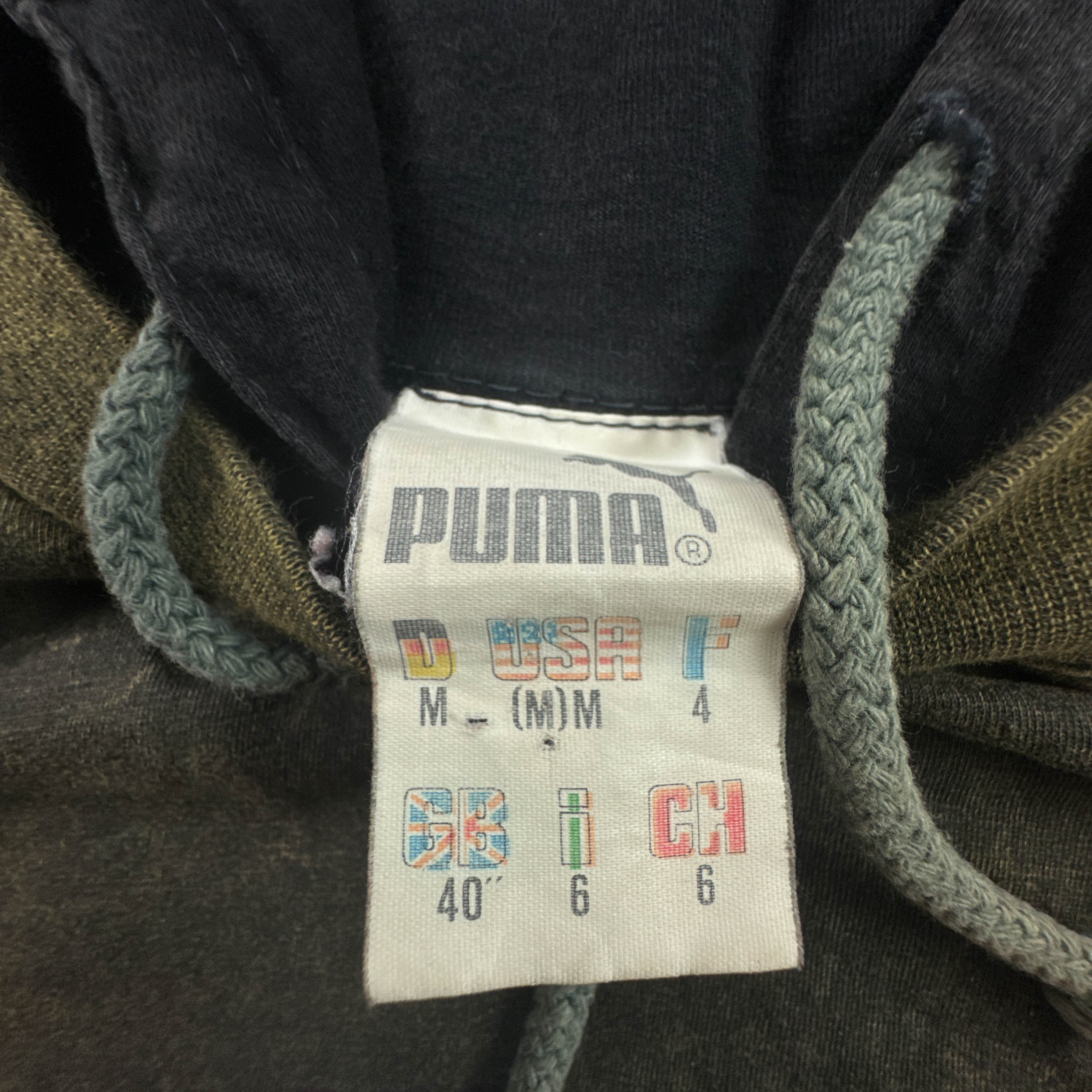 Felpa Puma Vintage verde scura con stampa e cappuccio anni 80 90 - Taglia 6 uomo