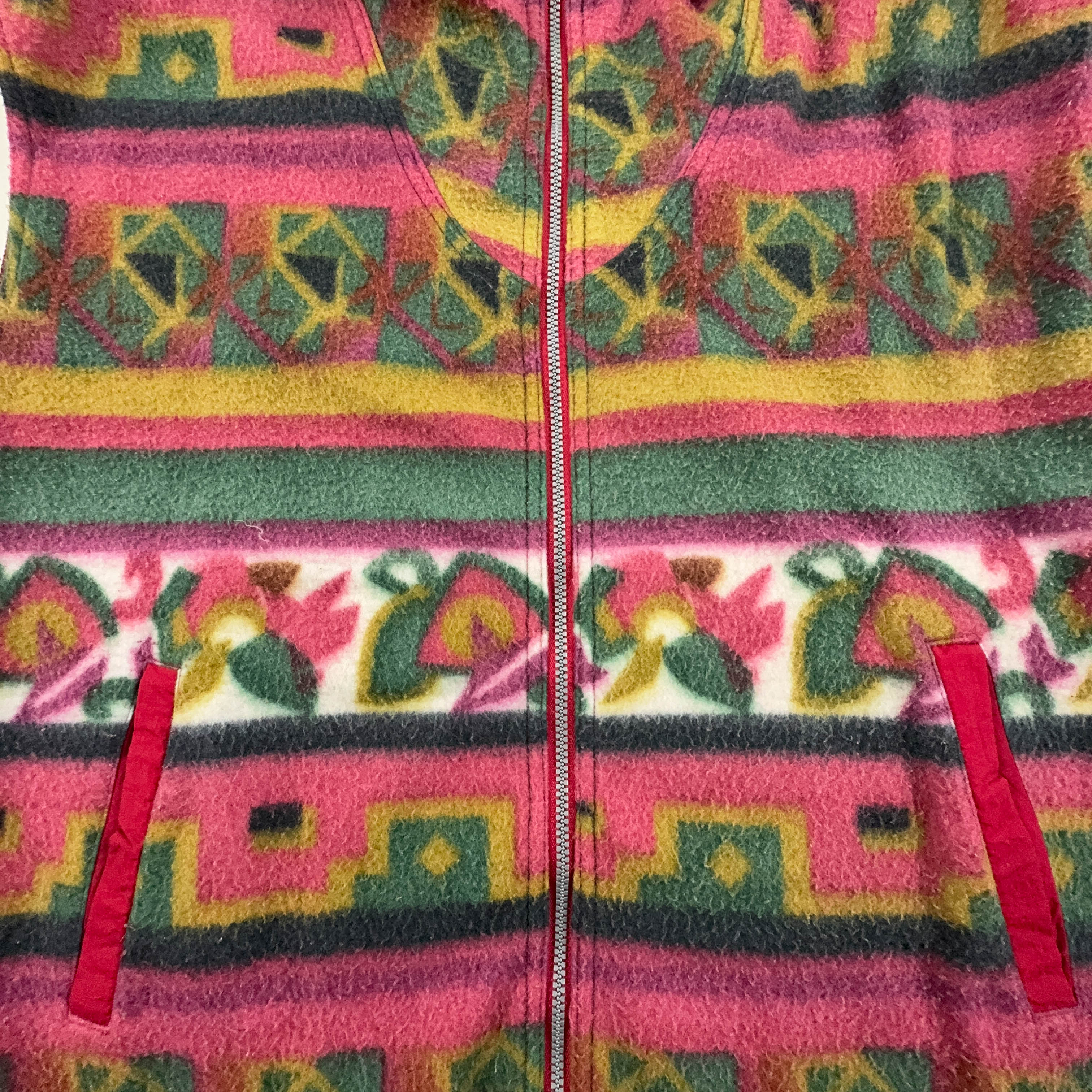 Vintage double-face sleeveless fleece with 80s pattern - Size L men