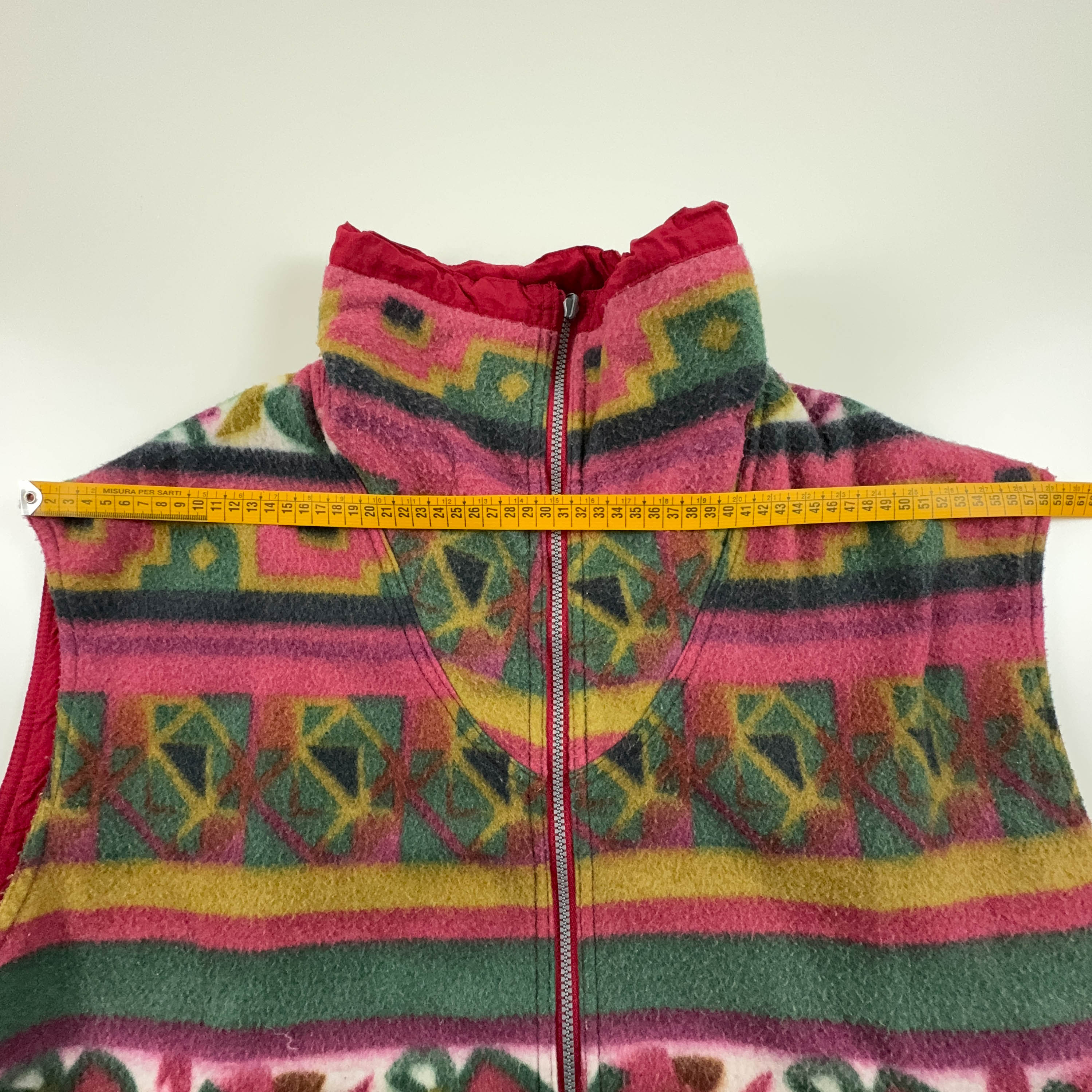 Vintage double-face sleeveless fleece with 80s pattern - Size L men