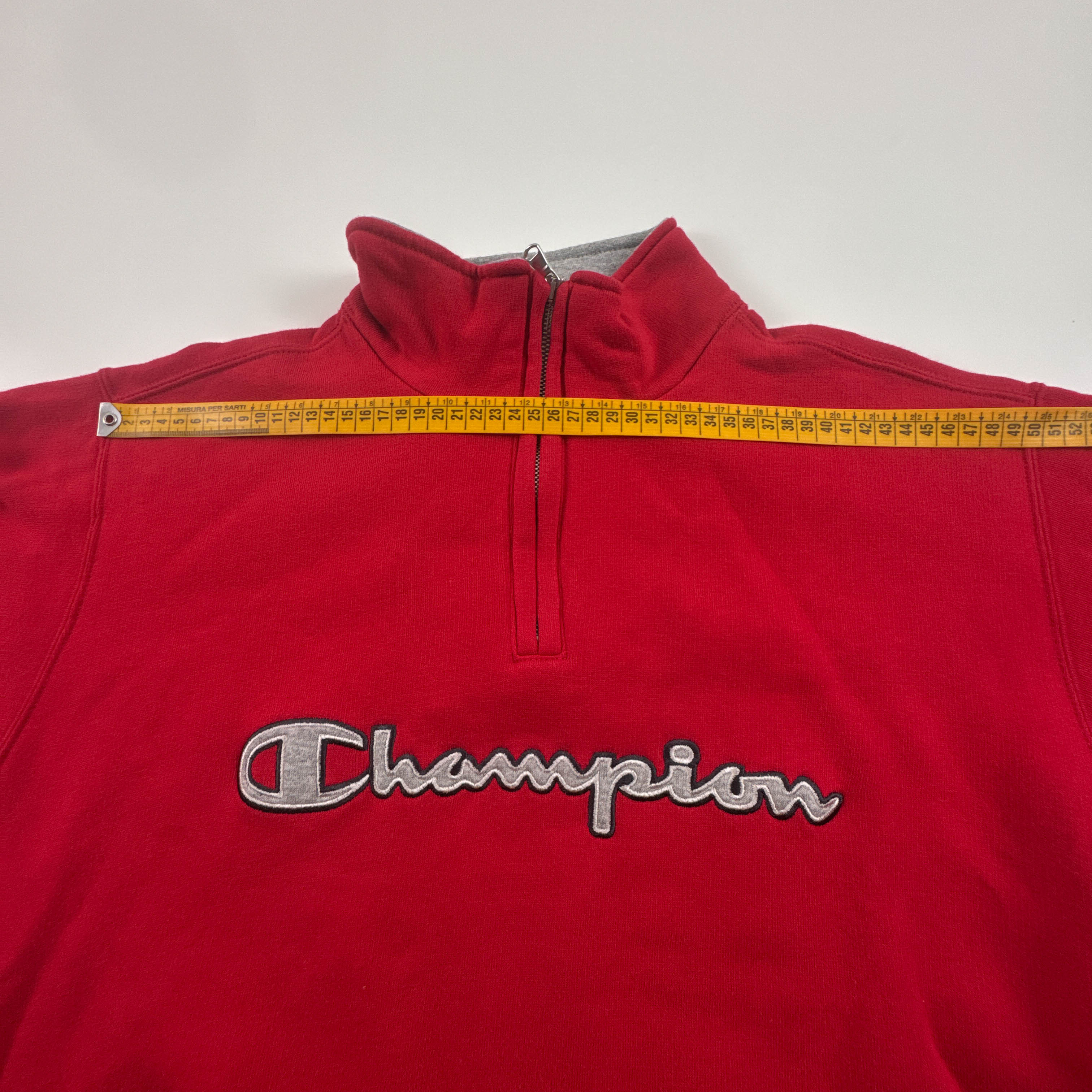 Felpa Champion Vintage rossa e grigia quarter zip anni 90 00 - Taglia L uomo